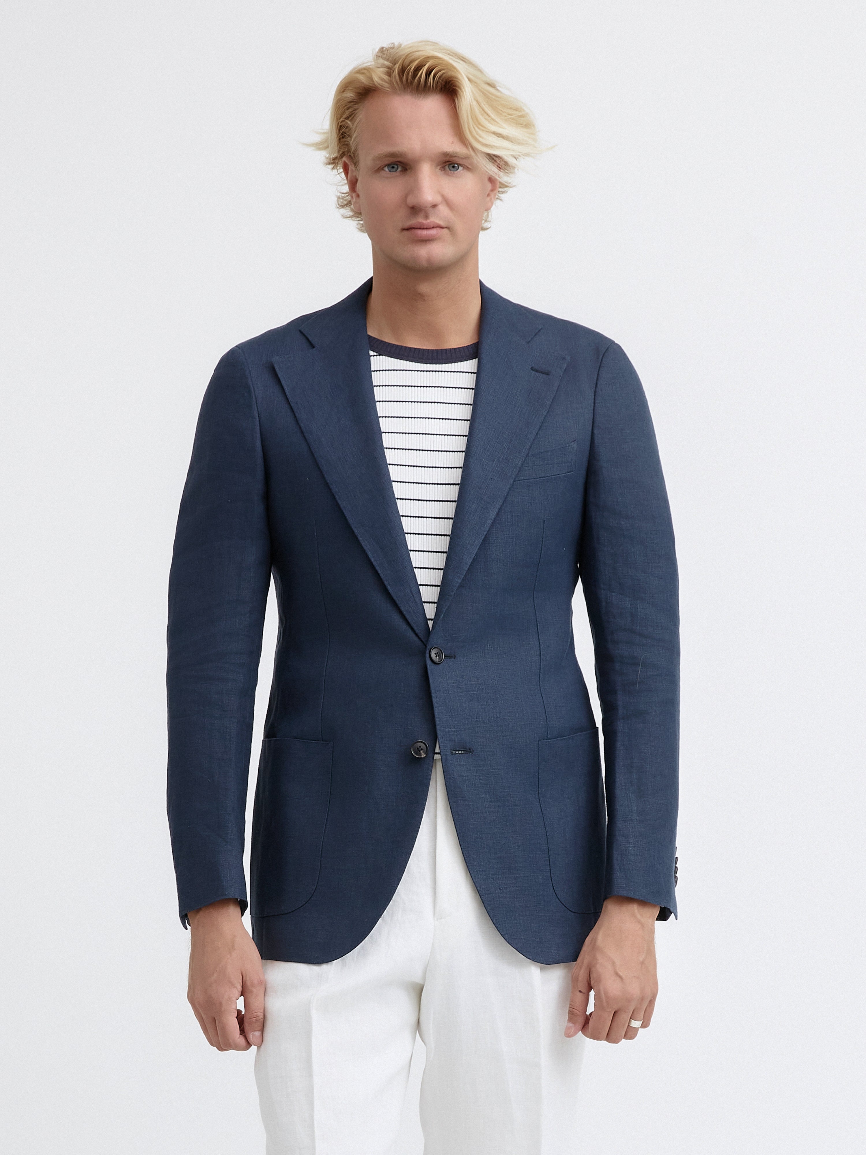 Navy Blue Linen Jacket (SB) - Grand Le Mar