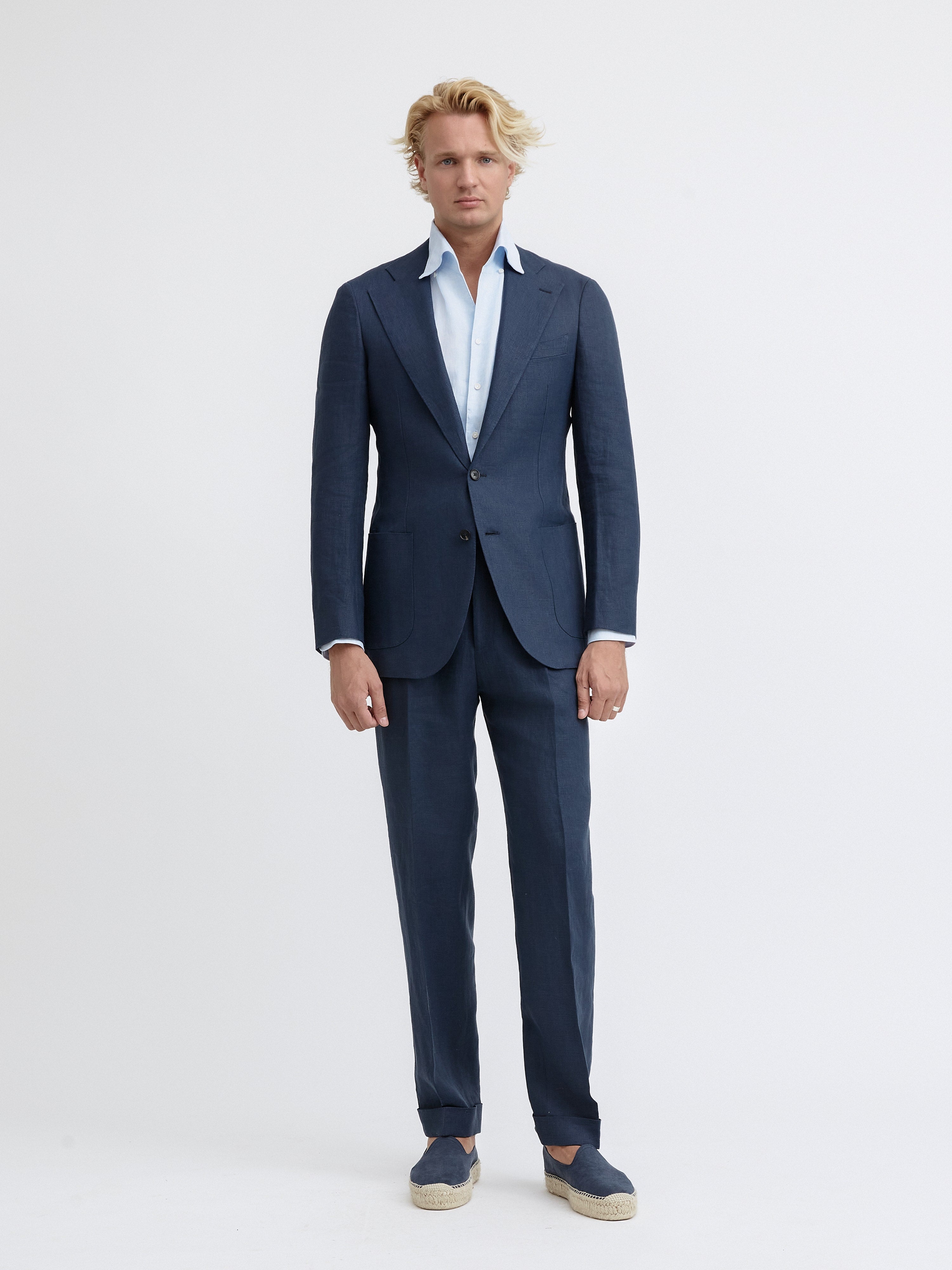 Navy Blue Linen Suit (SB) - Grand Le Mar