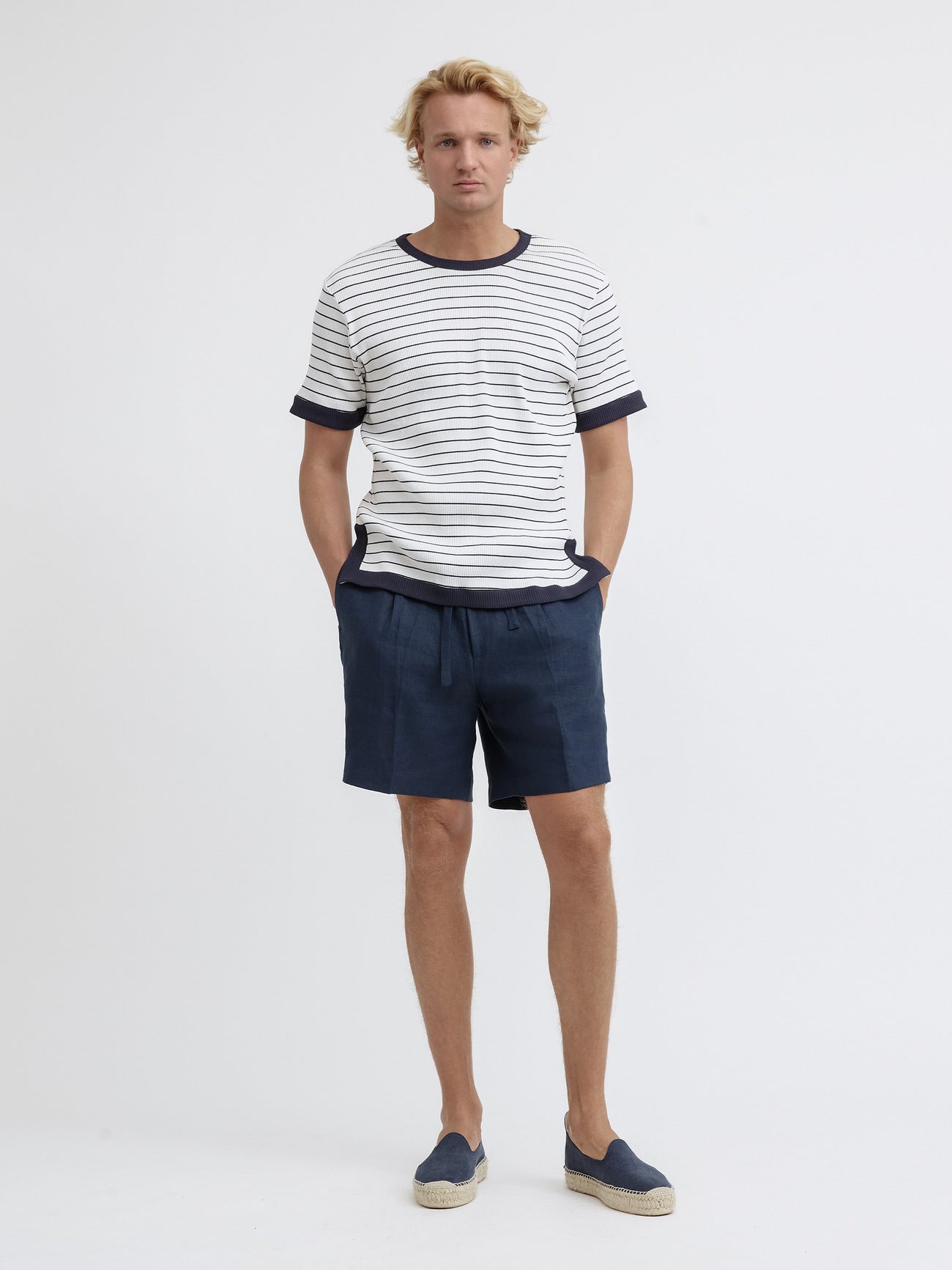 Navy White Piped Cotton T-Shirt - Grand Le Mar