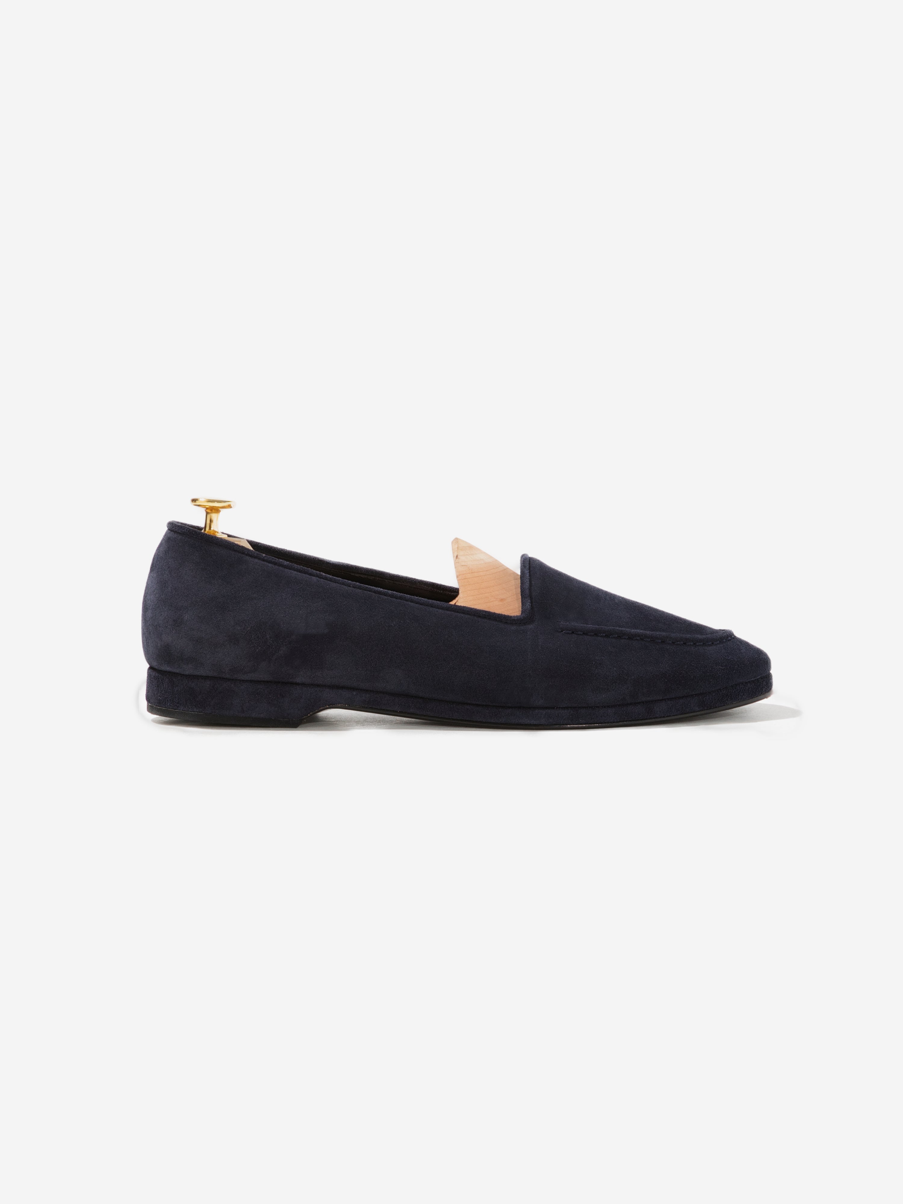 Navy Suede Belgian Loafers (Pre-Order) - Grand Le Mar