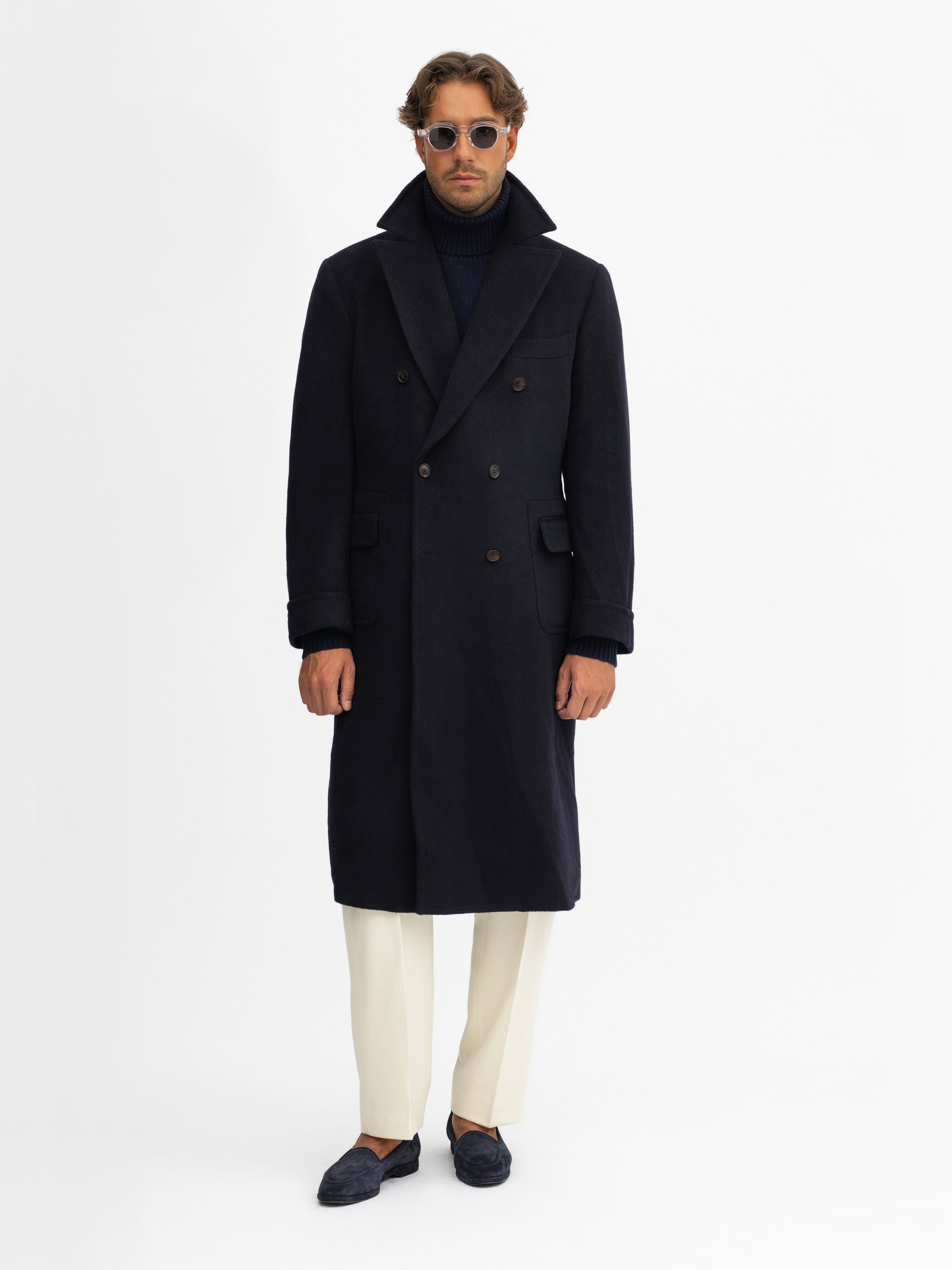 Navy Virgin Wool Polo Coat - Grand Le Mar