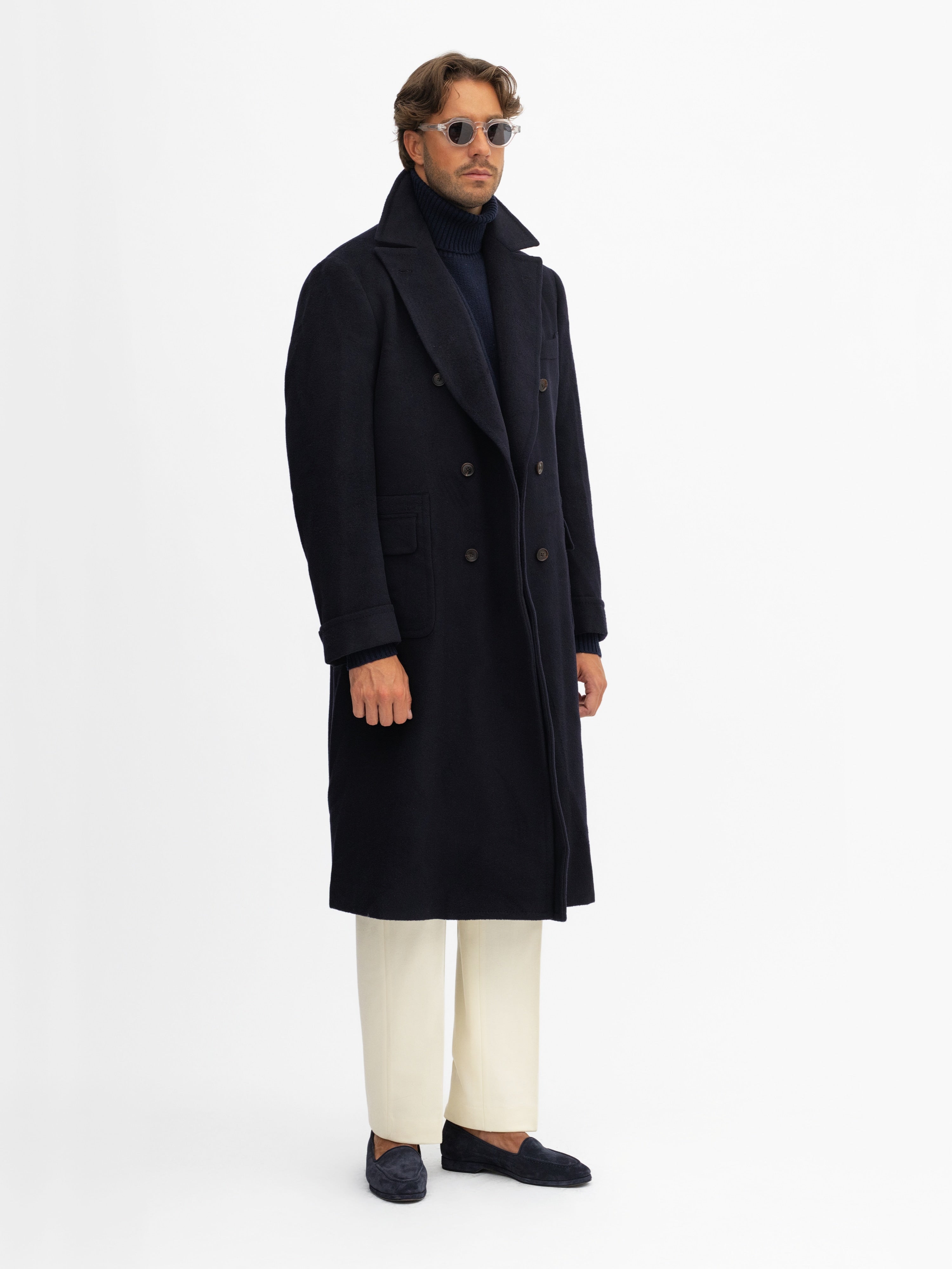 Navy Virgin Wool Polo Coat - Grand Le Mar