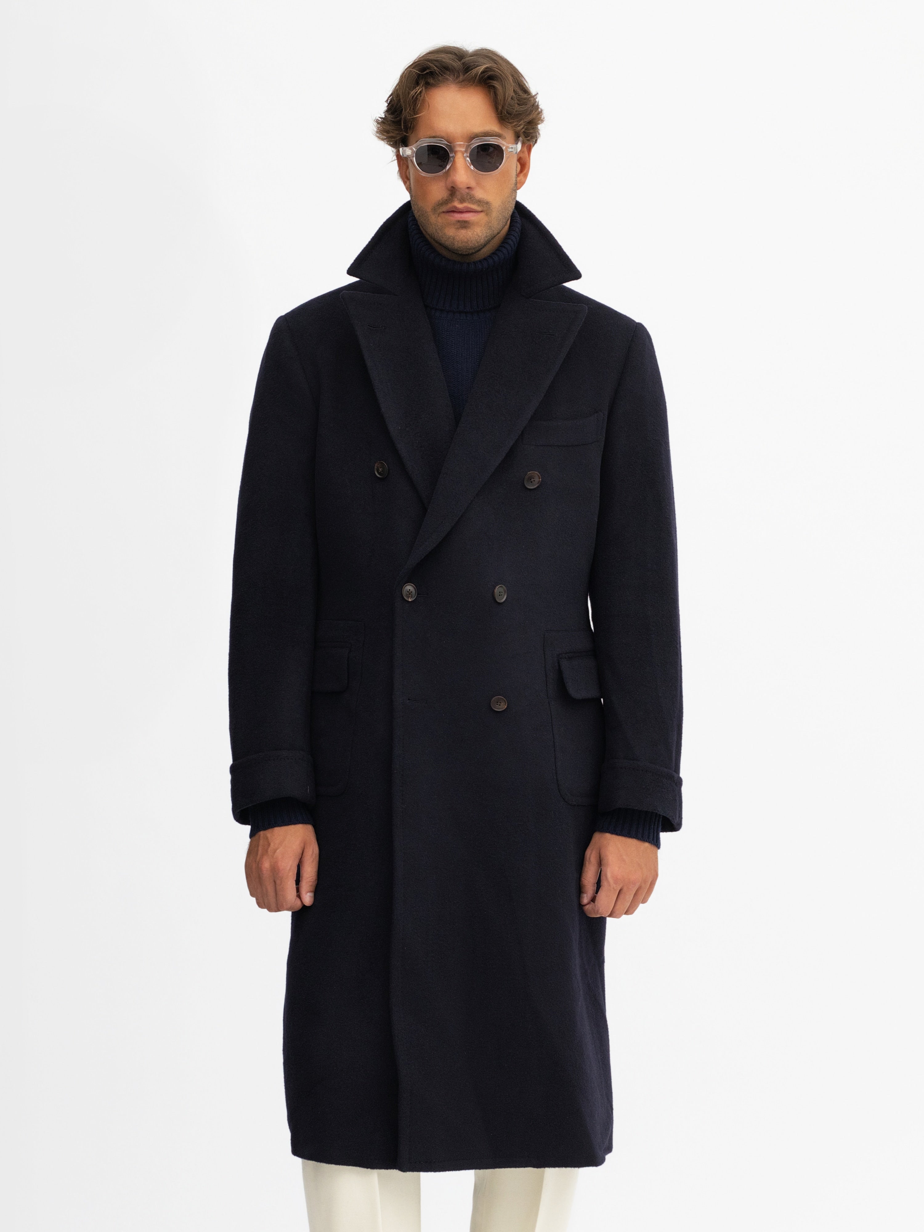 Navy Virgin Wool Polo Coat - Grand Le Mar