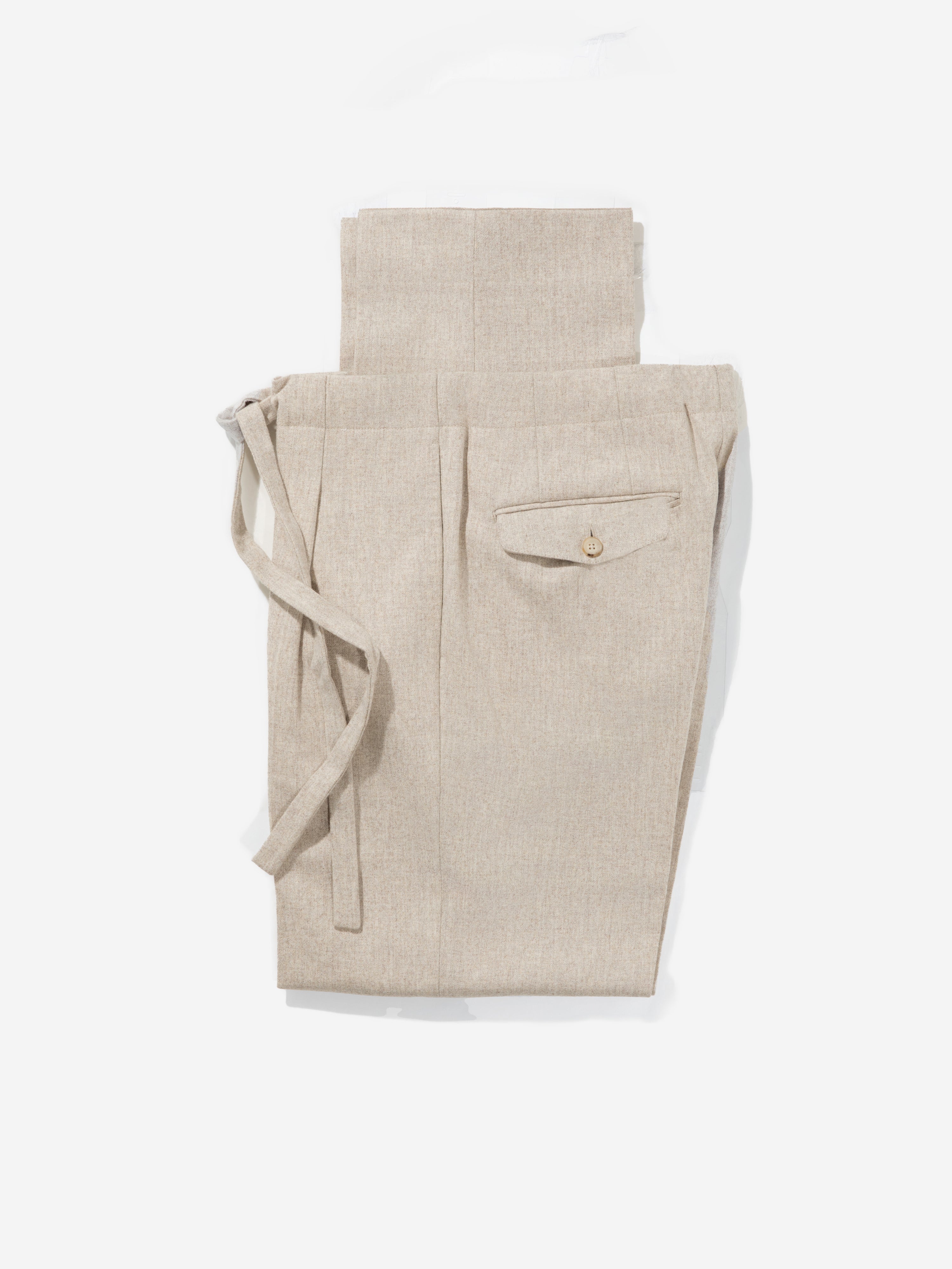 Oatmeal Flannel Wool Drawstring Trousers (Straight Fit) - Grand Le Mar