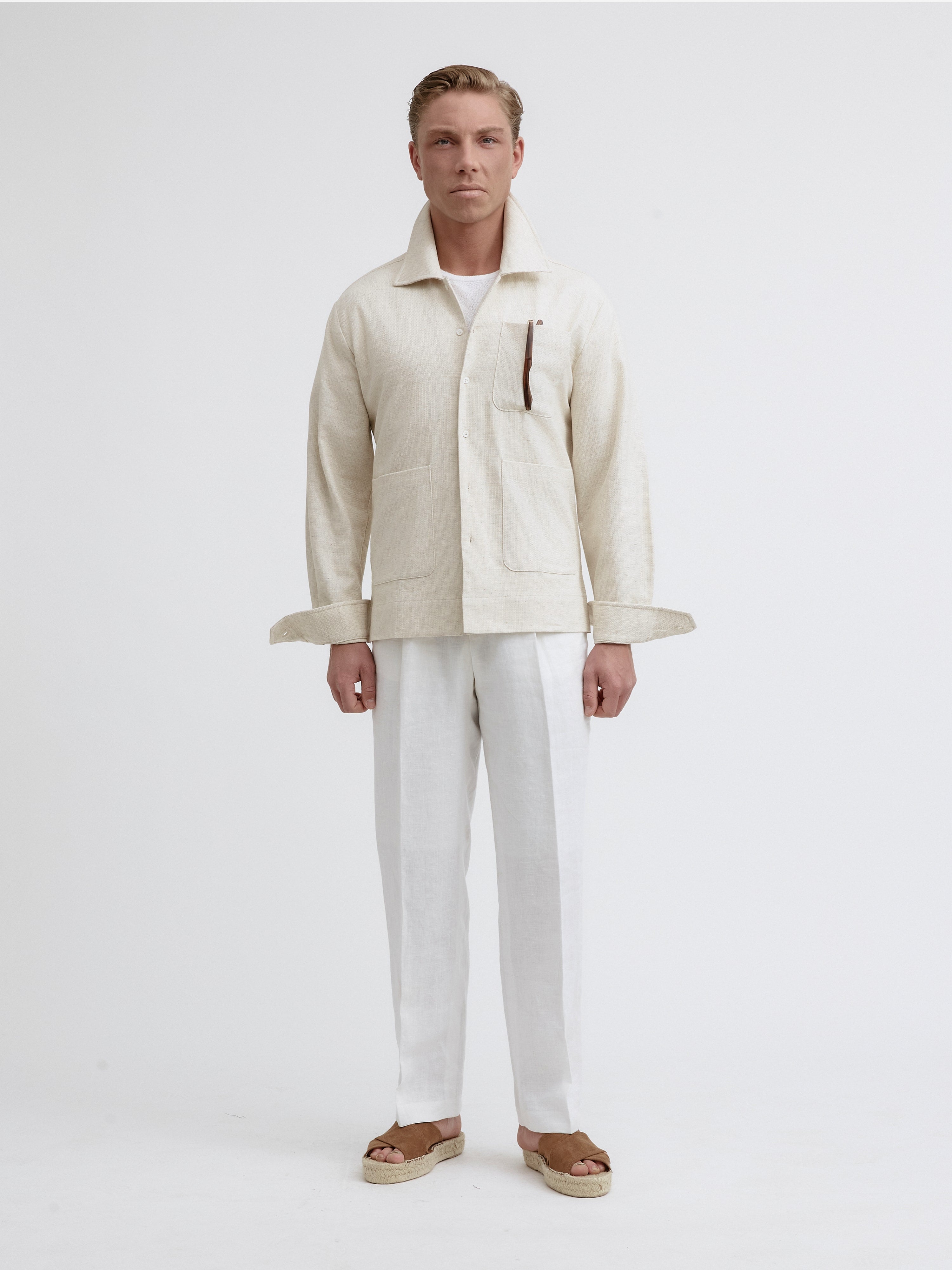 Oatmeal Handspun Cotton Linen Overshirt - Grand Le Mar