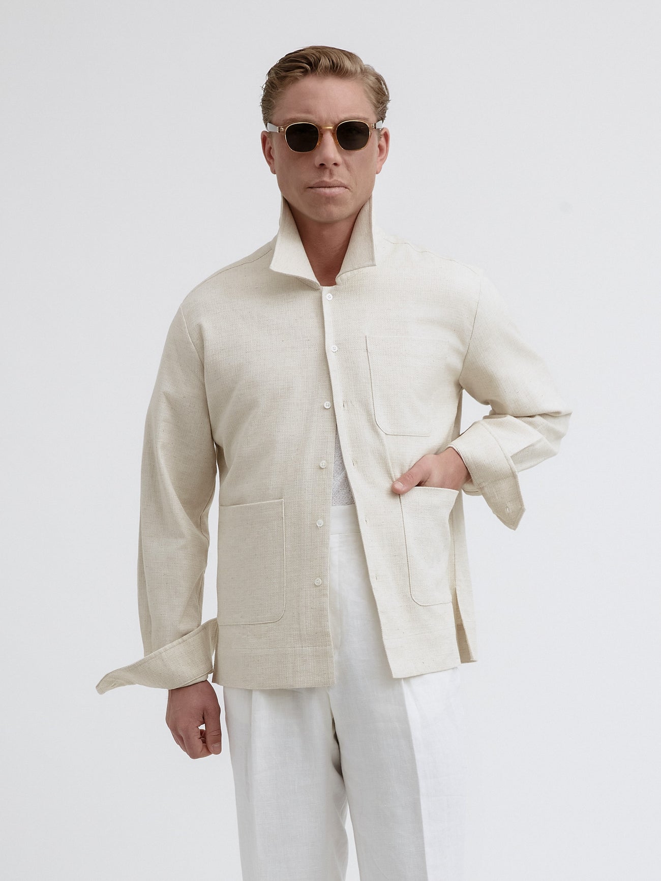 Oatmeal Handspun Cotton Linen Overshirt - Grand Le Mar