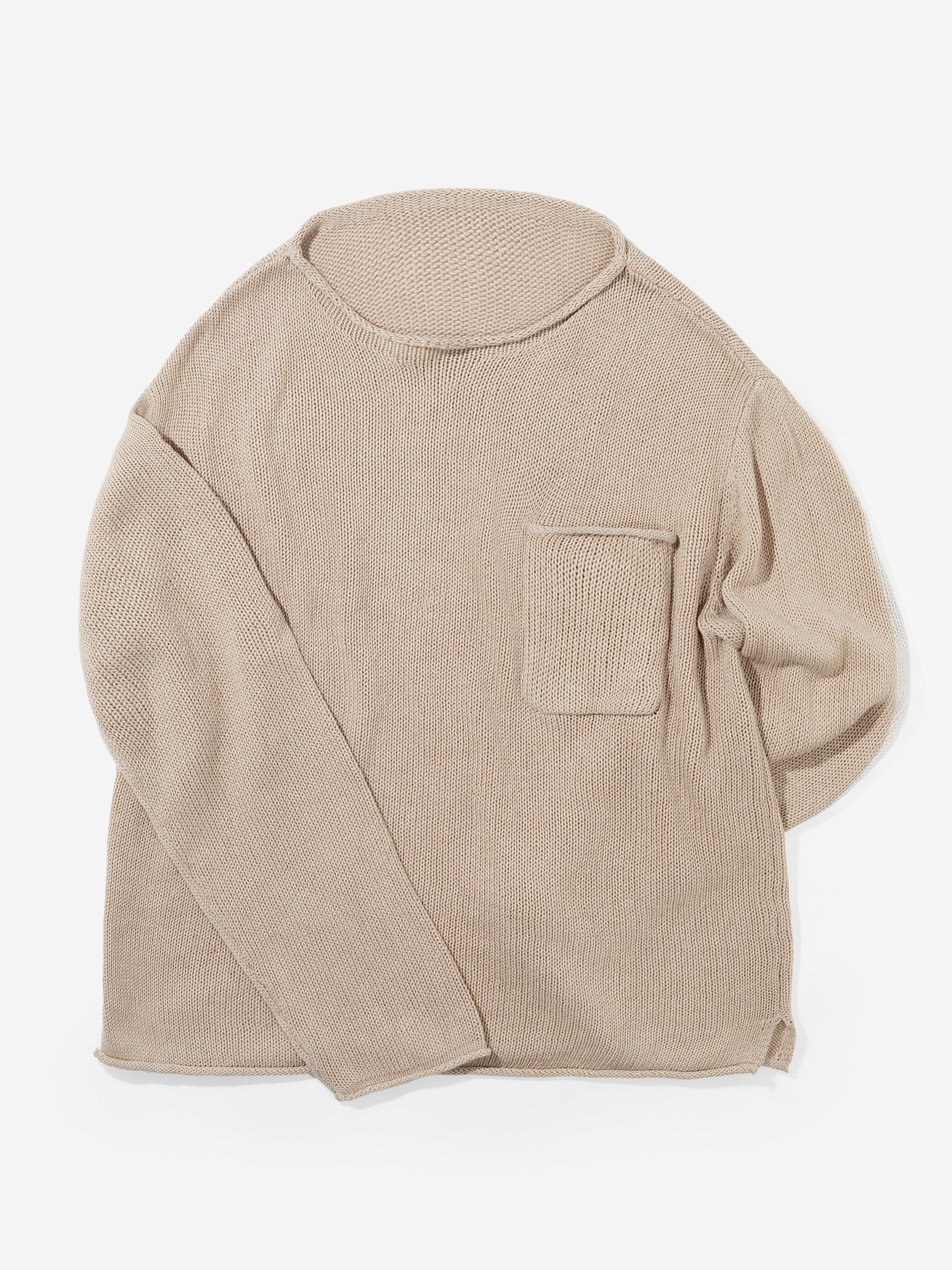Taupe Cotton Linen Roll Neck