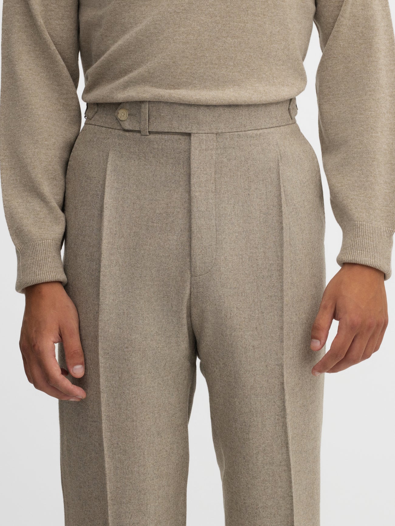 Taupe Wool Flannel Oscar Trousers (Wide Fit) - Grand Le Mar