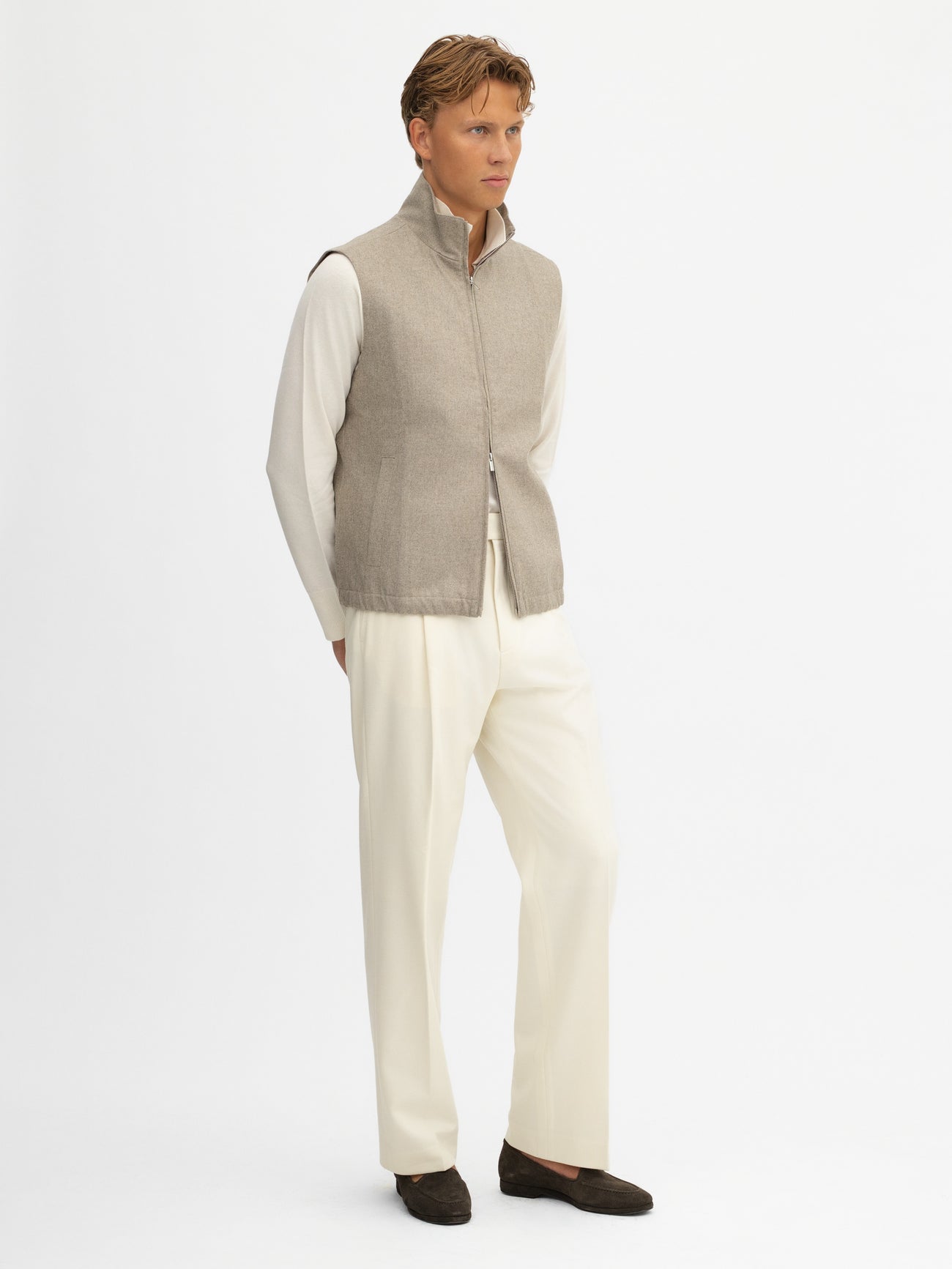 Taupe Flannel Vest - Grand Le Mar