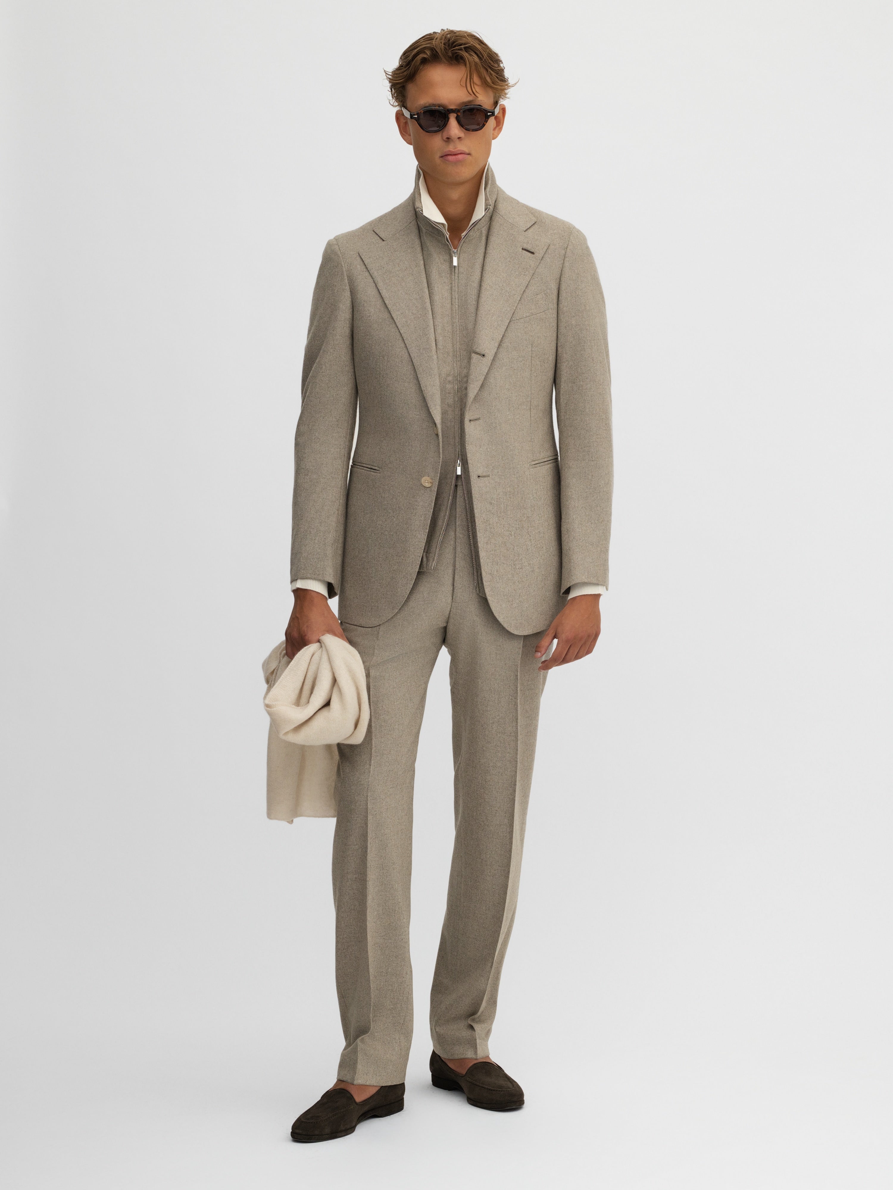 Taupe Flannel Wool Suit - Grand Le Mar