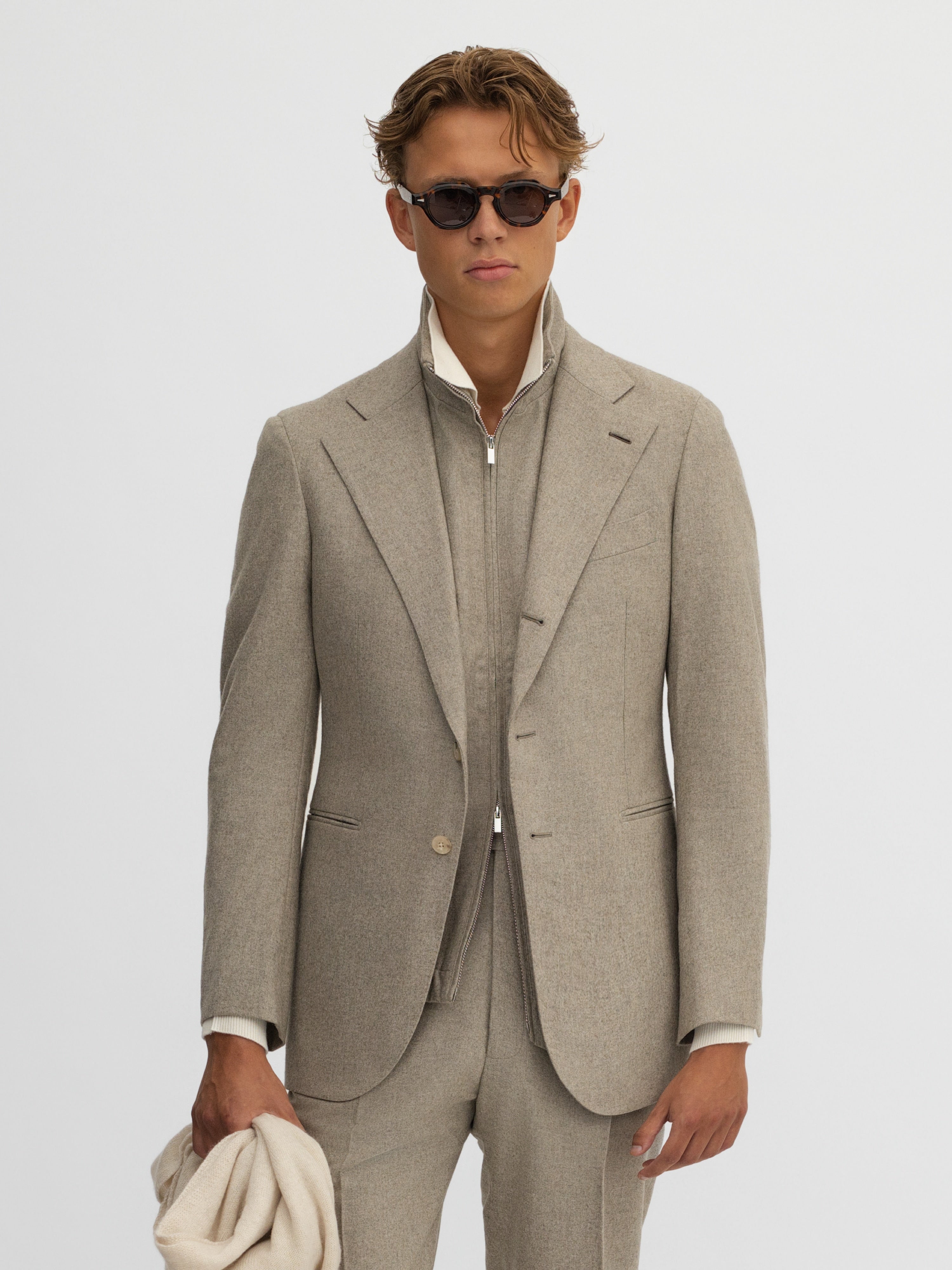 Taupe Flannel Wool Suit - Grand Le Mar