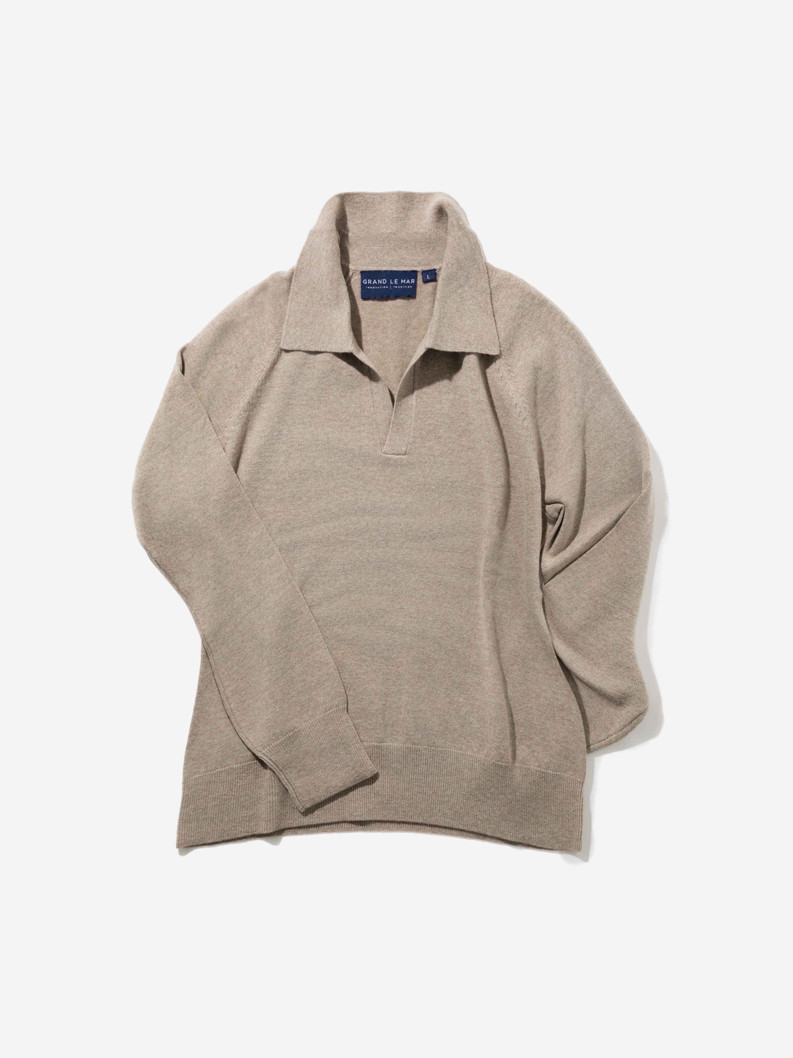 Taupe Merino Wool Cashmere Polo - Grand Le Mar