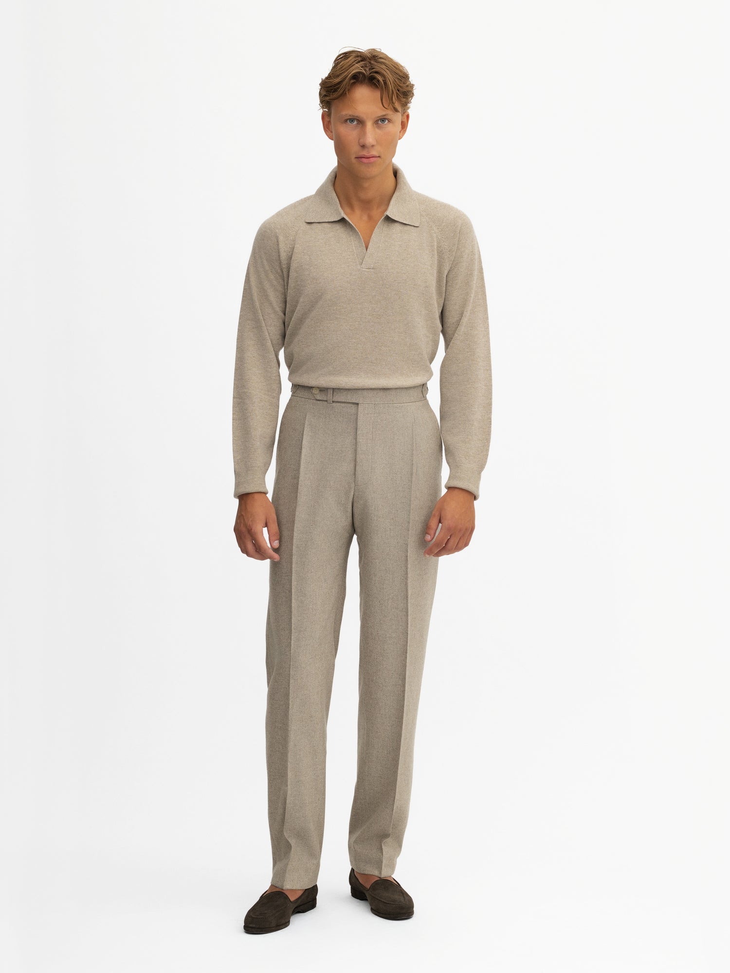 Taupe Merino Wool Cashmere Polo - Grand Le Mar