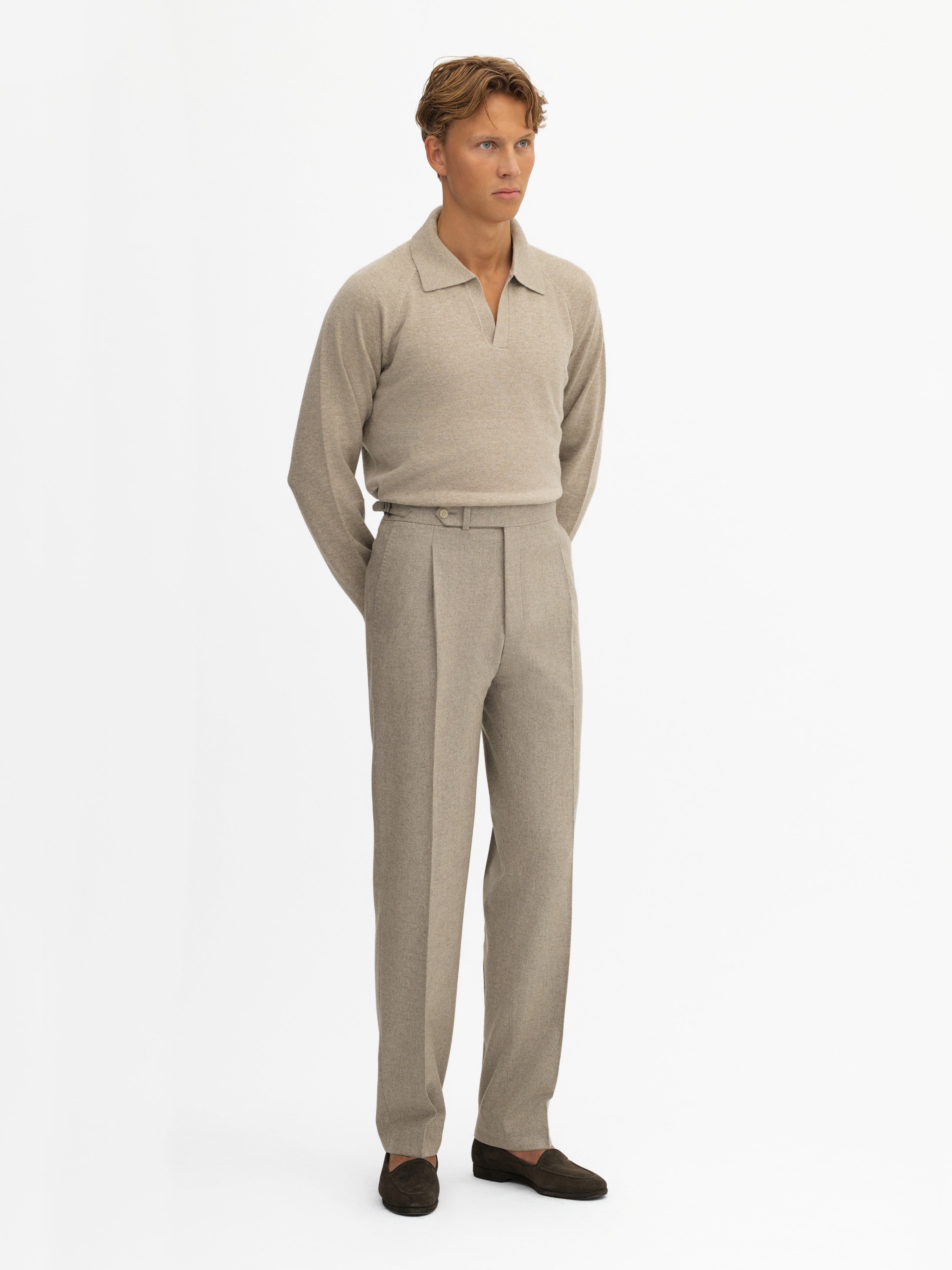 Taupe Merino Wool Cashmere Polo - Grand Le Mar