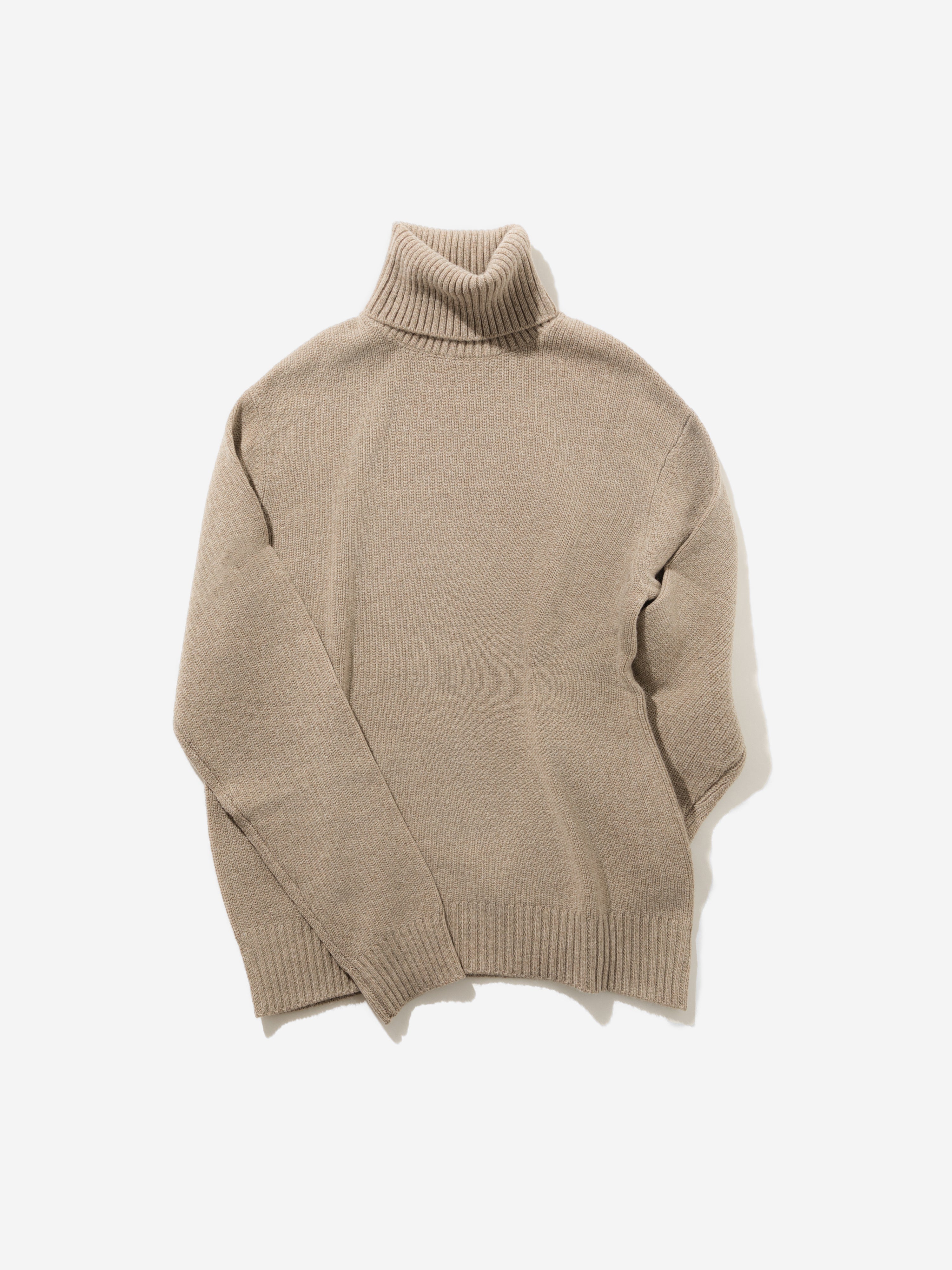 Taupe Merino Wool Cashmere Turtleneck - Grand Le Mar