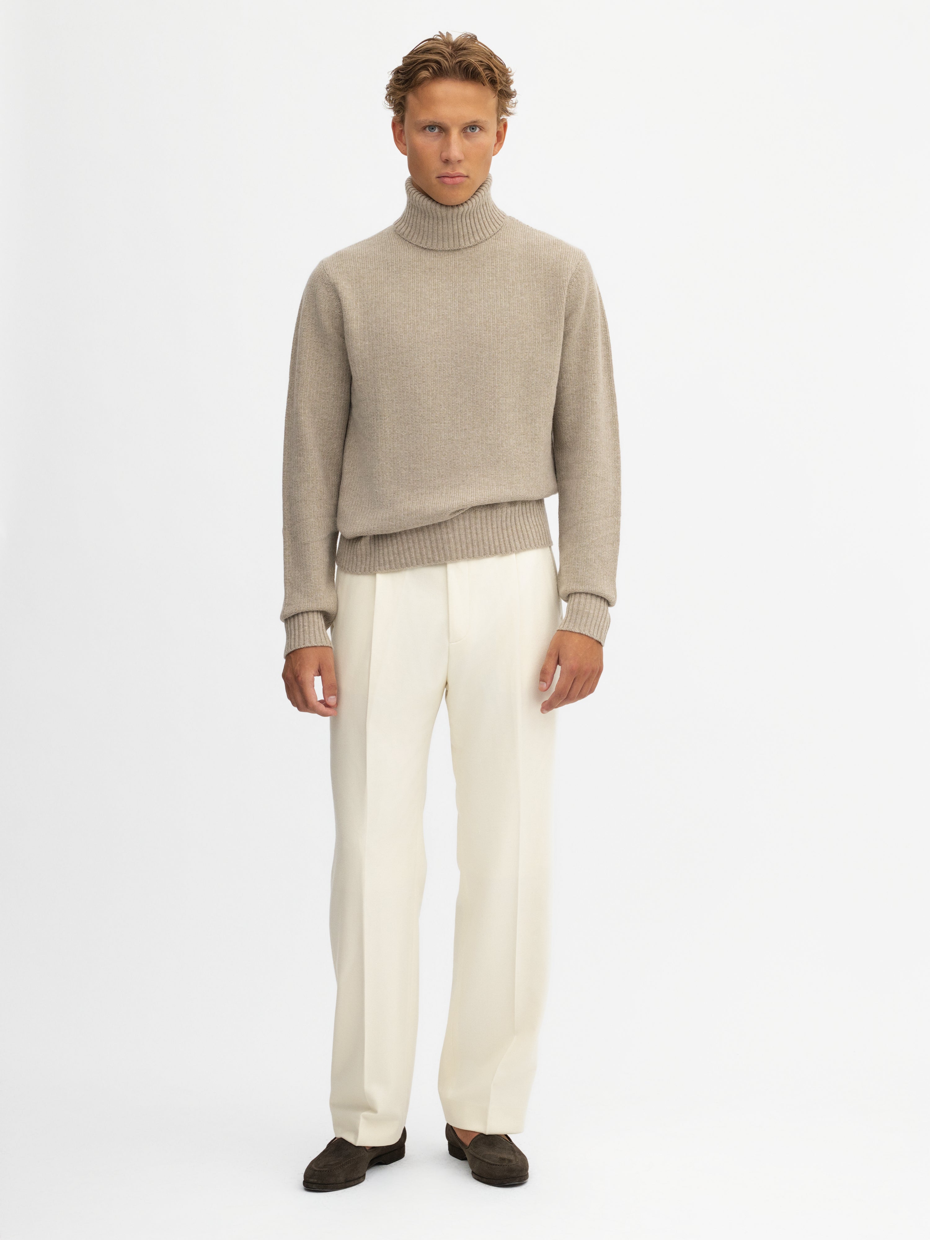 Taupe Merino Wool Cashmere Turtleneck - Grand Le Mar