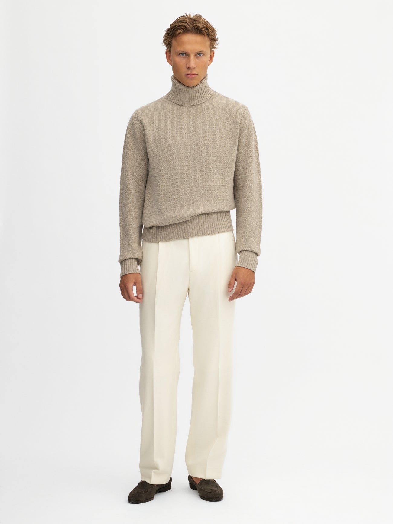 Taupe Merino Wool Cashmere Turtleneck - Grand Le Mar