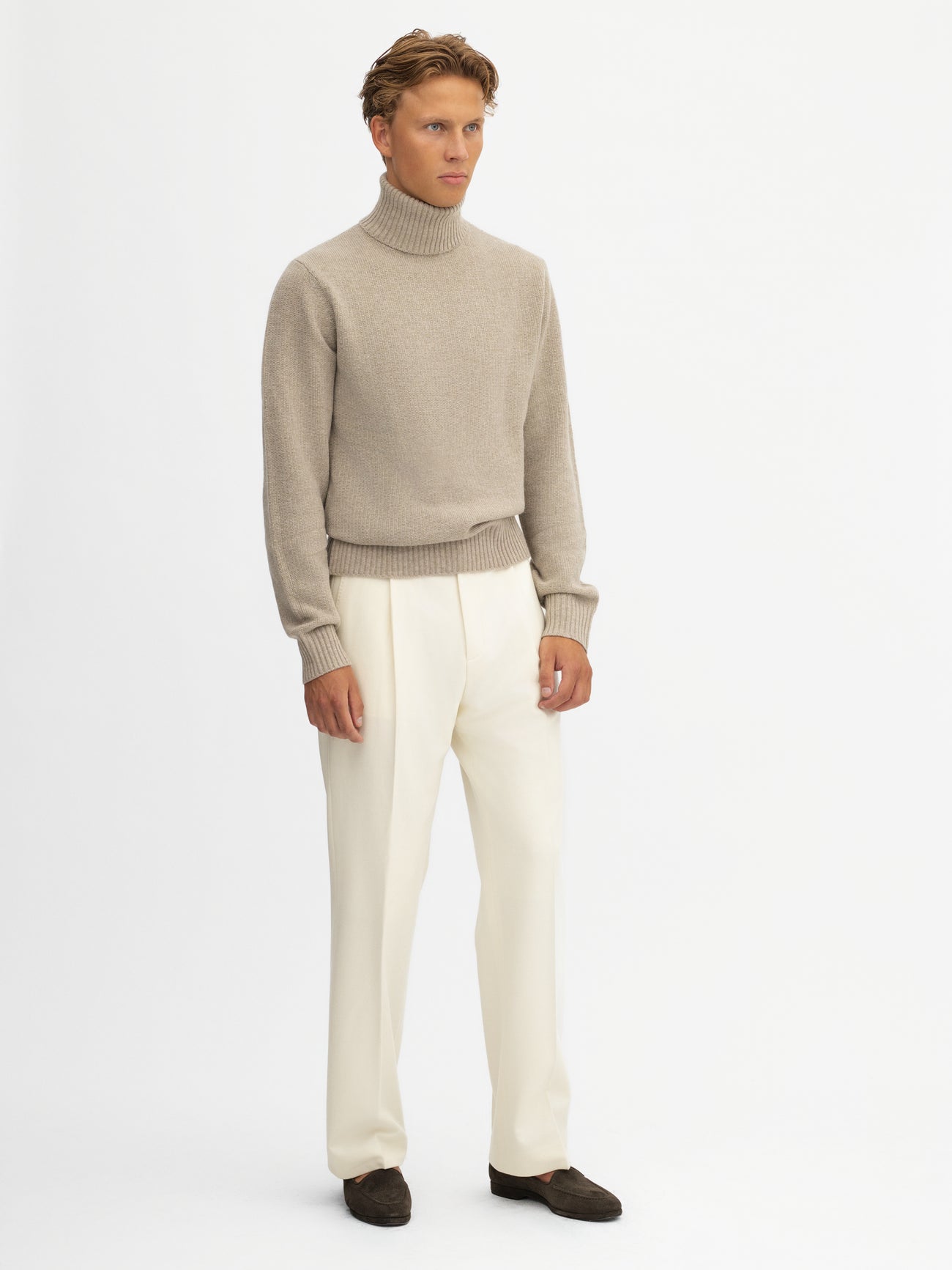 Taupe Merino Wool Cashmere Turtleneck - Grand Le Mar