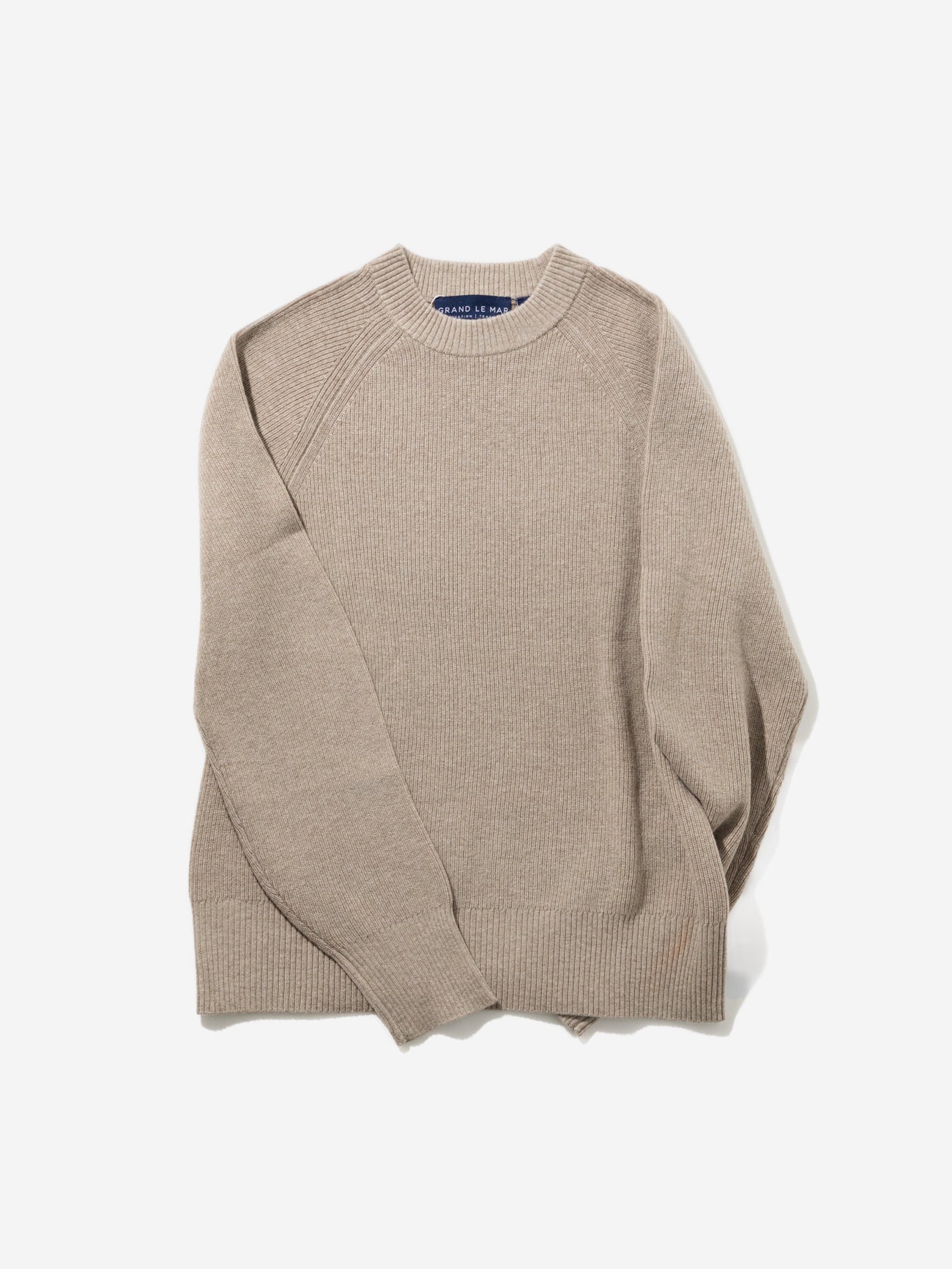 Taupe Merino Wool Cashmere Raglan Crewneck - Grand Le Mar