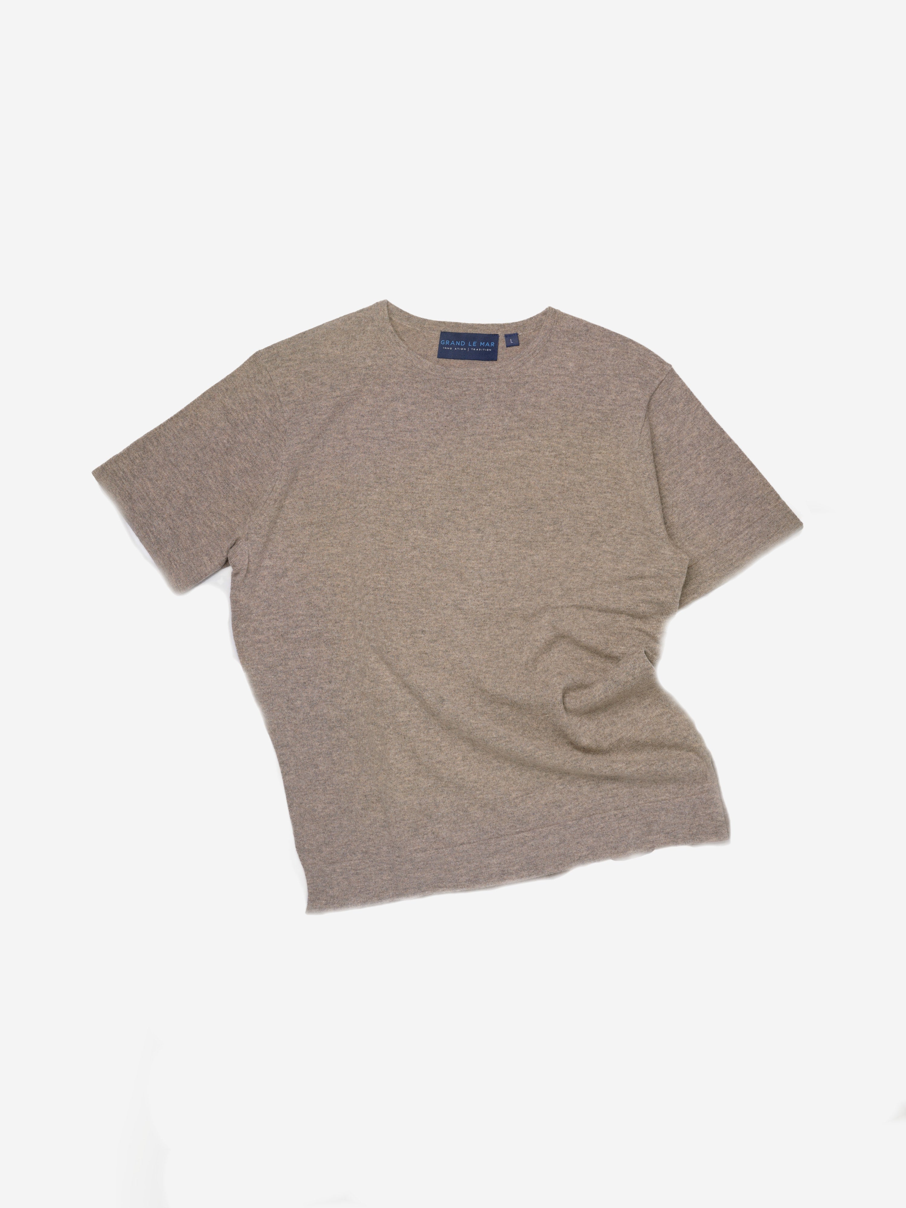 Taupe Merino Wool Cashmere T-shirt - Grand Le Mar