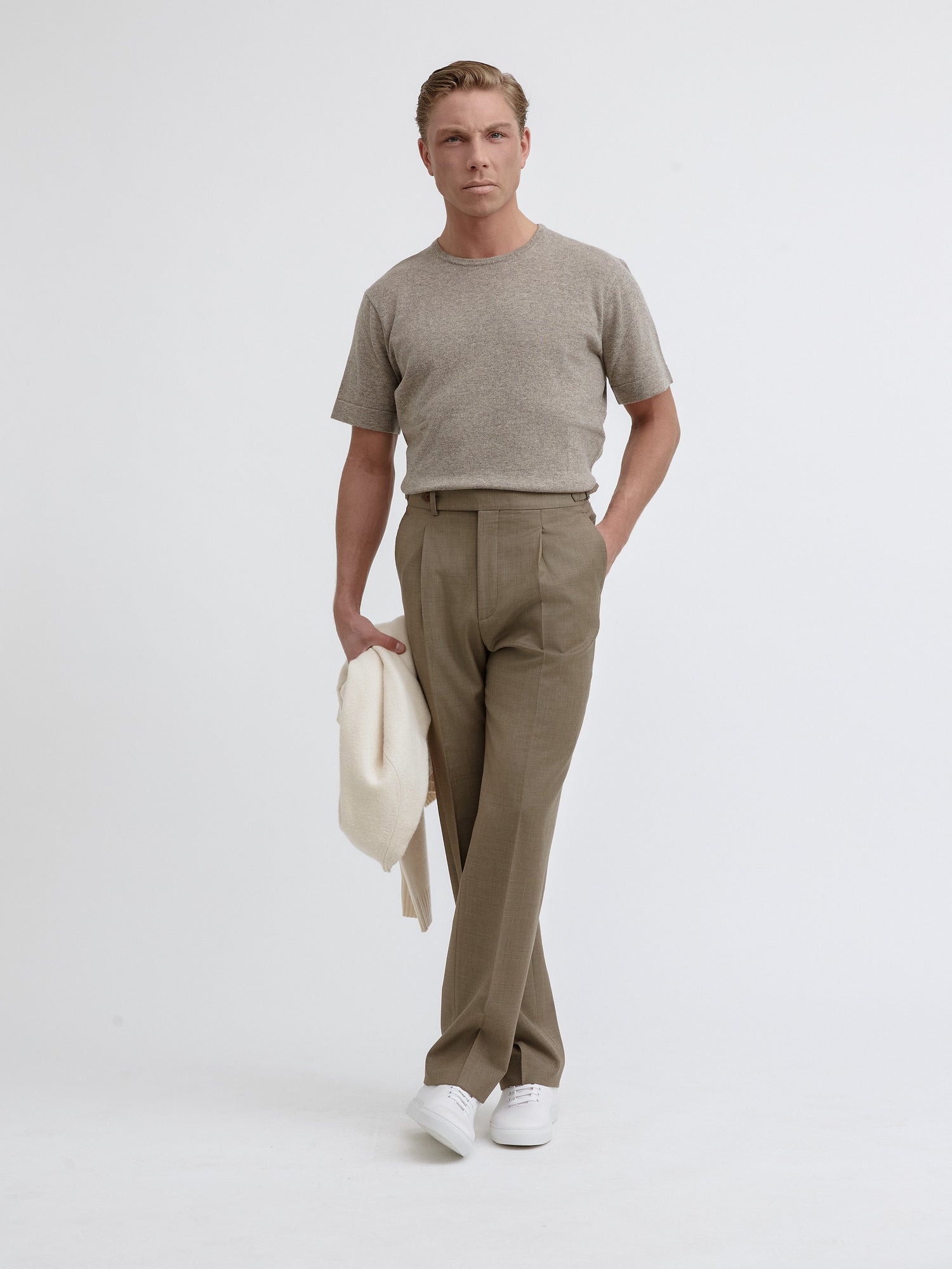 Taupe Merino Wool Cashmere T-shirt - Grand Le Mar
