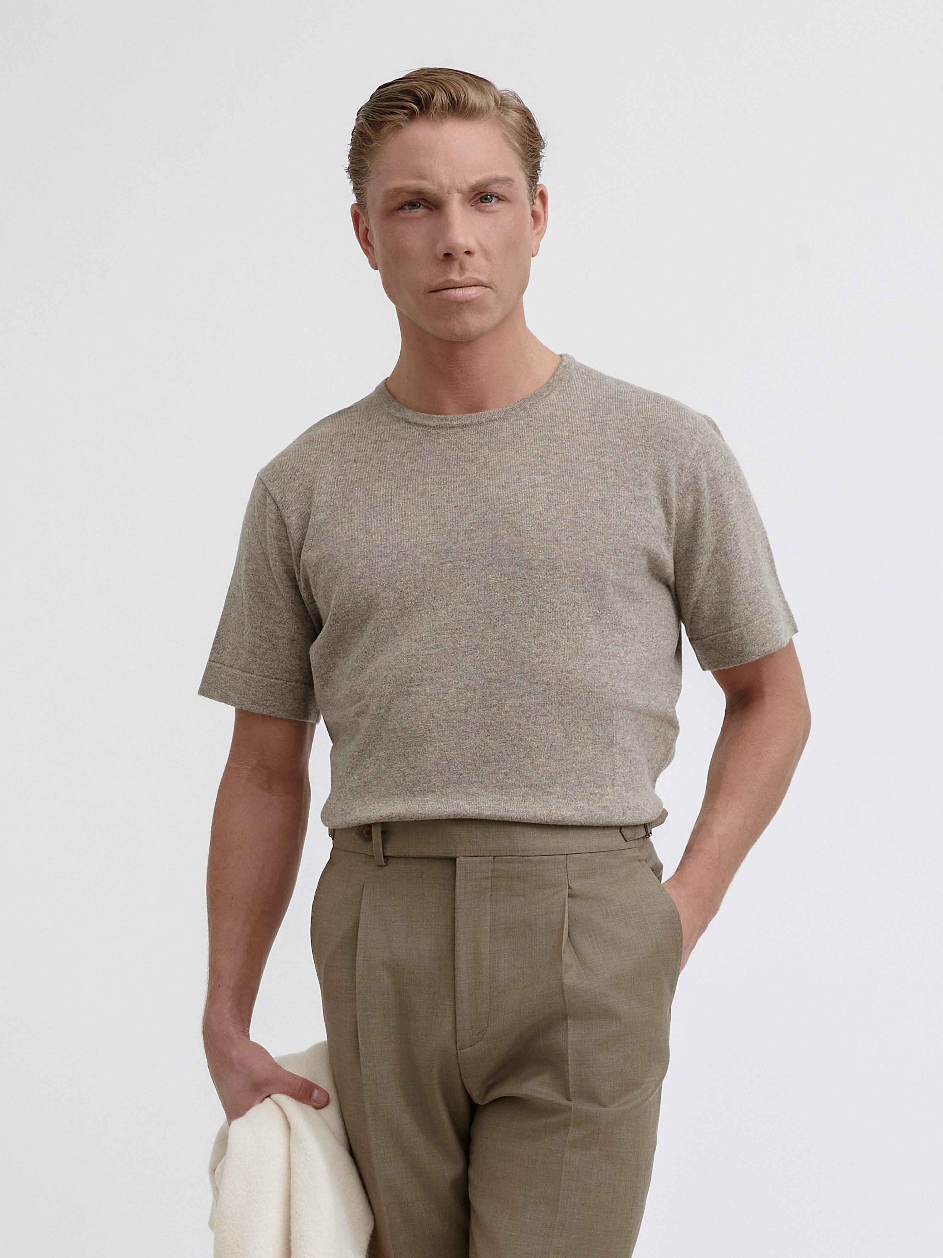 Taupe Merino Wool Cashmere T-shirt - Grand Le Mar