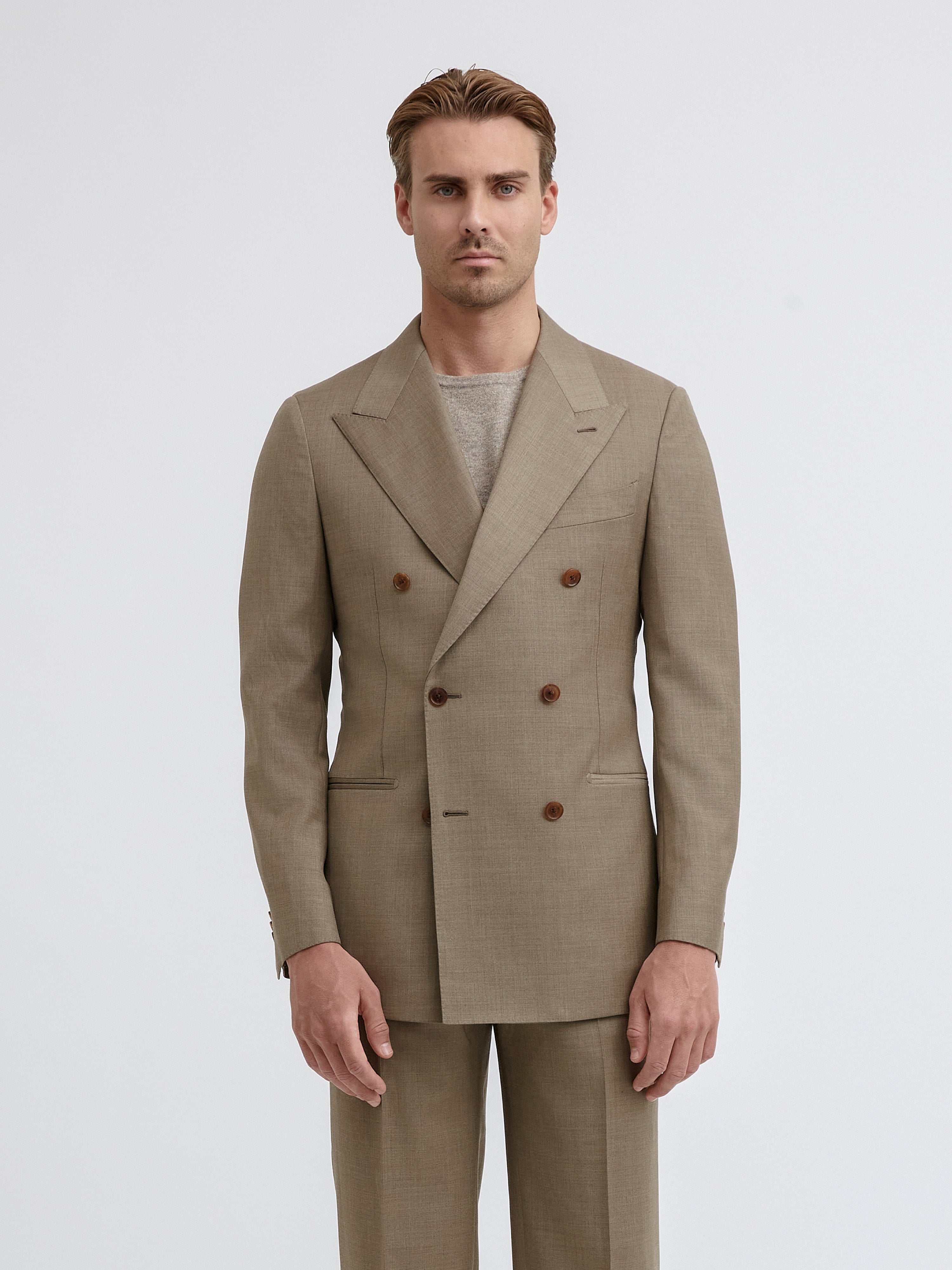 Taupe S130 Wool Suit - Grand Le Mar