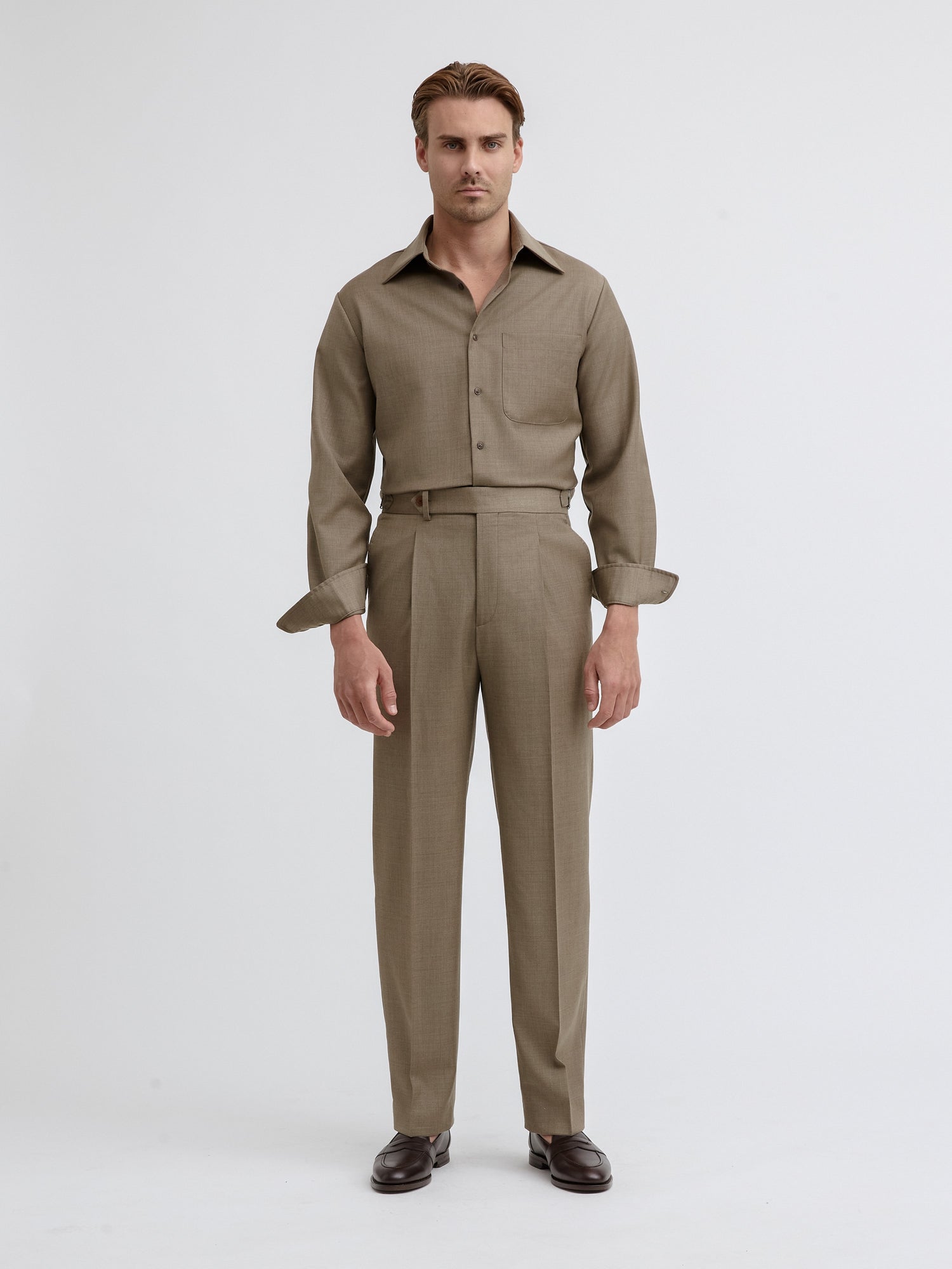 Taupe S130 Wool Oscar Trousers (Wide Fit) - Grand Le Mar