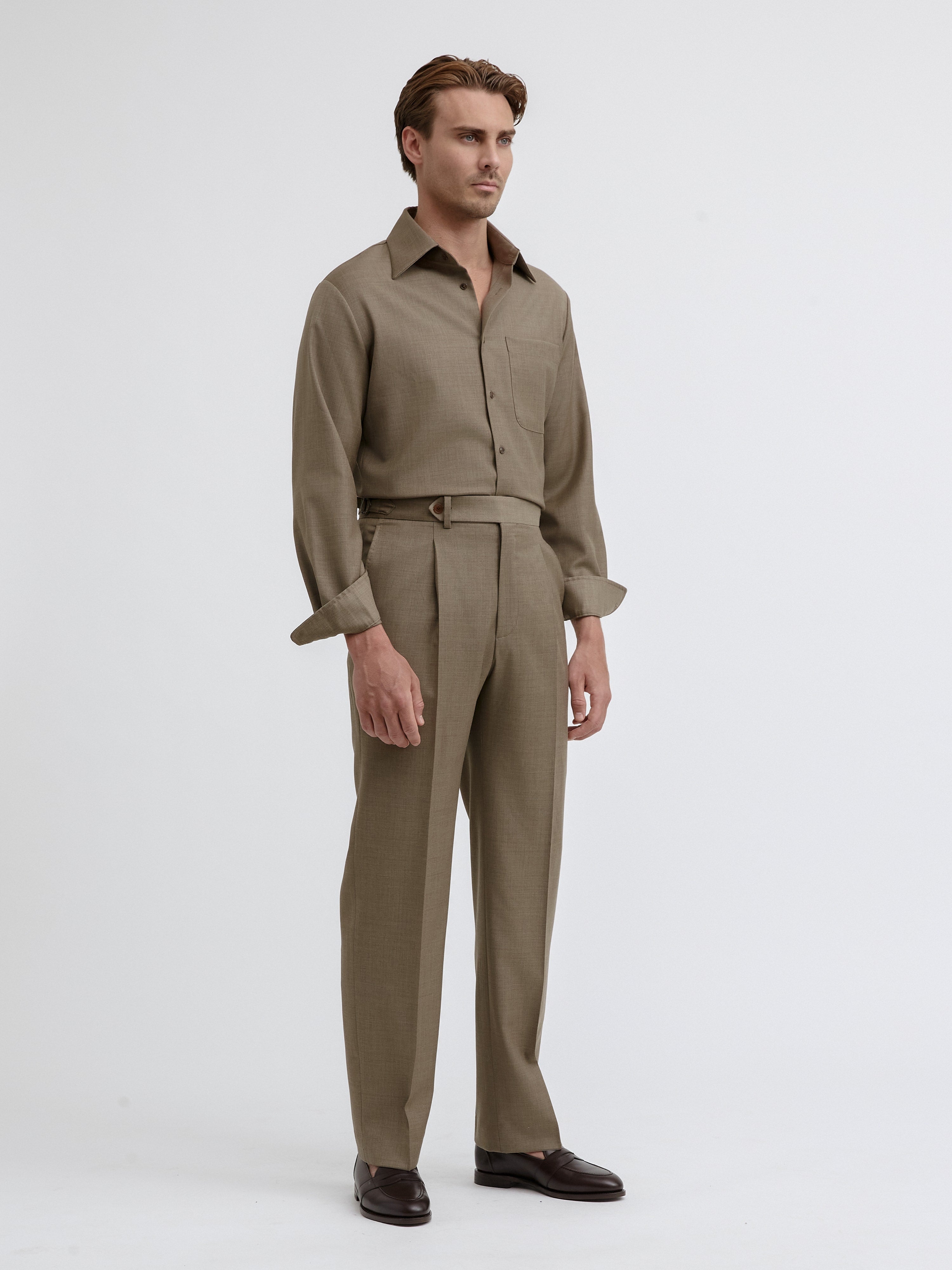 Taupe S130 Wool Oscar Trousers (Wide Fit) - Grand Le Mar