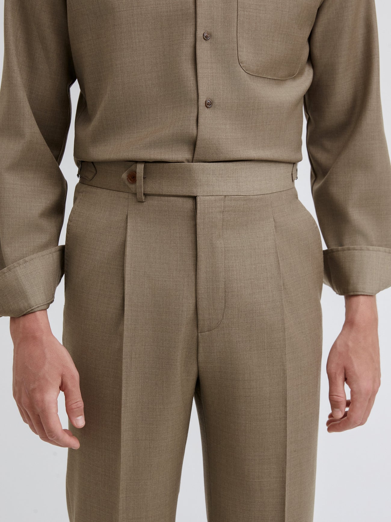 Taupe S130 Wool Oscar Trousers (Wide Fit) - Grand Le Mar