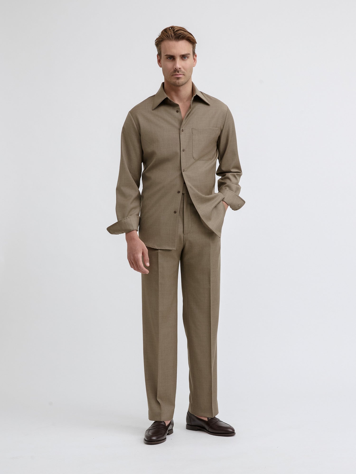 Taupe S130 Wool Shirt - Grand Le Mar