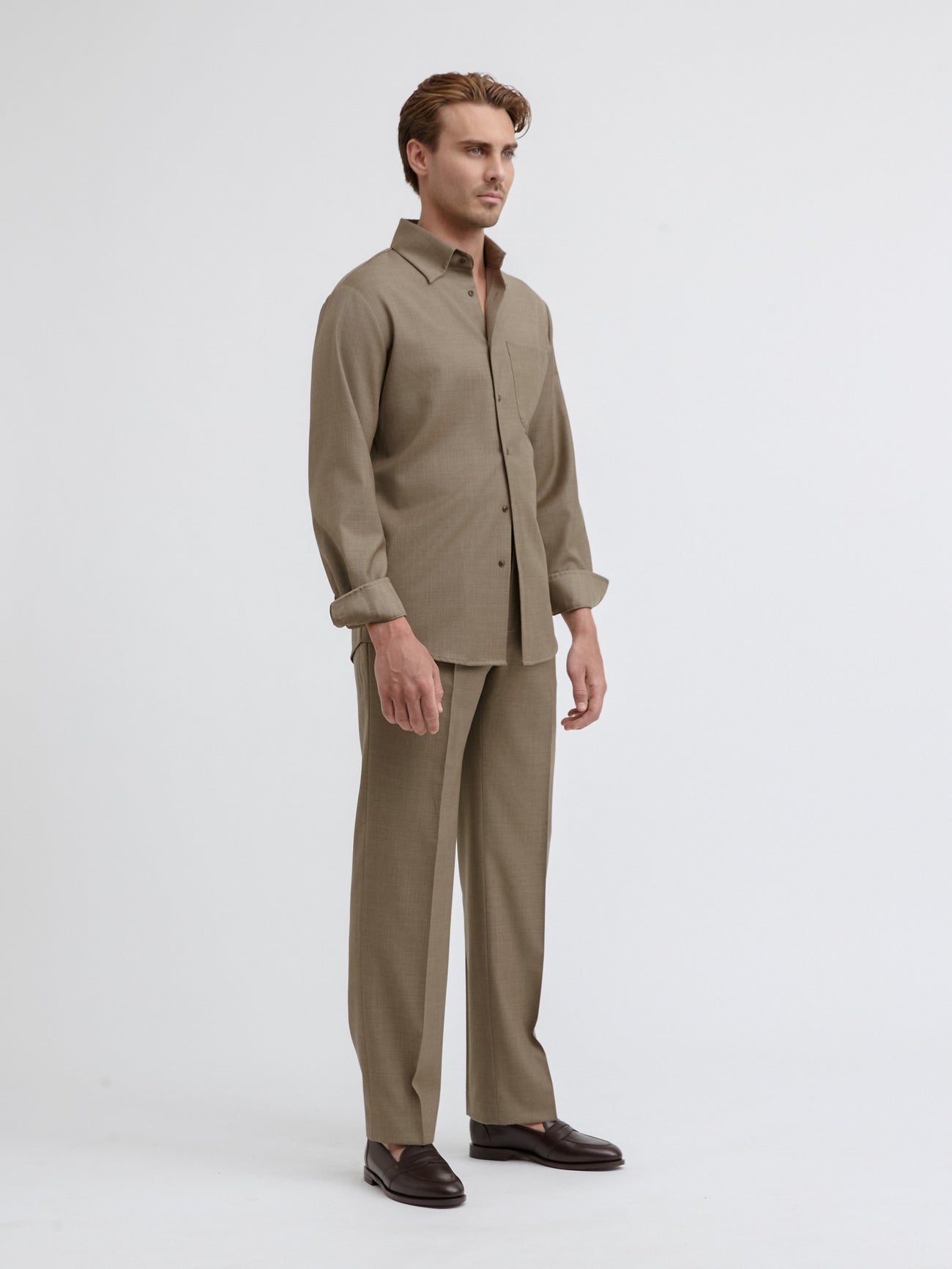 Taupe S130 Wool Shirt - Grand Le Mar