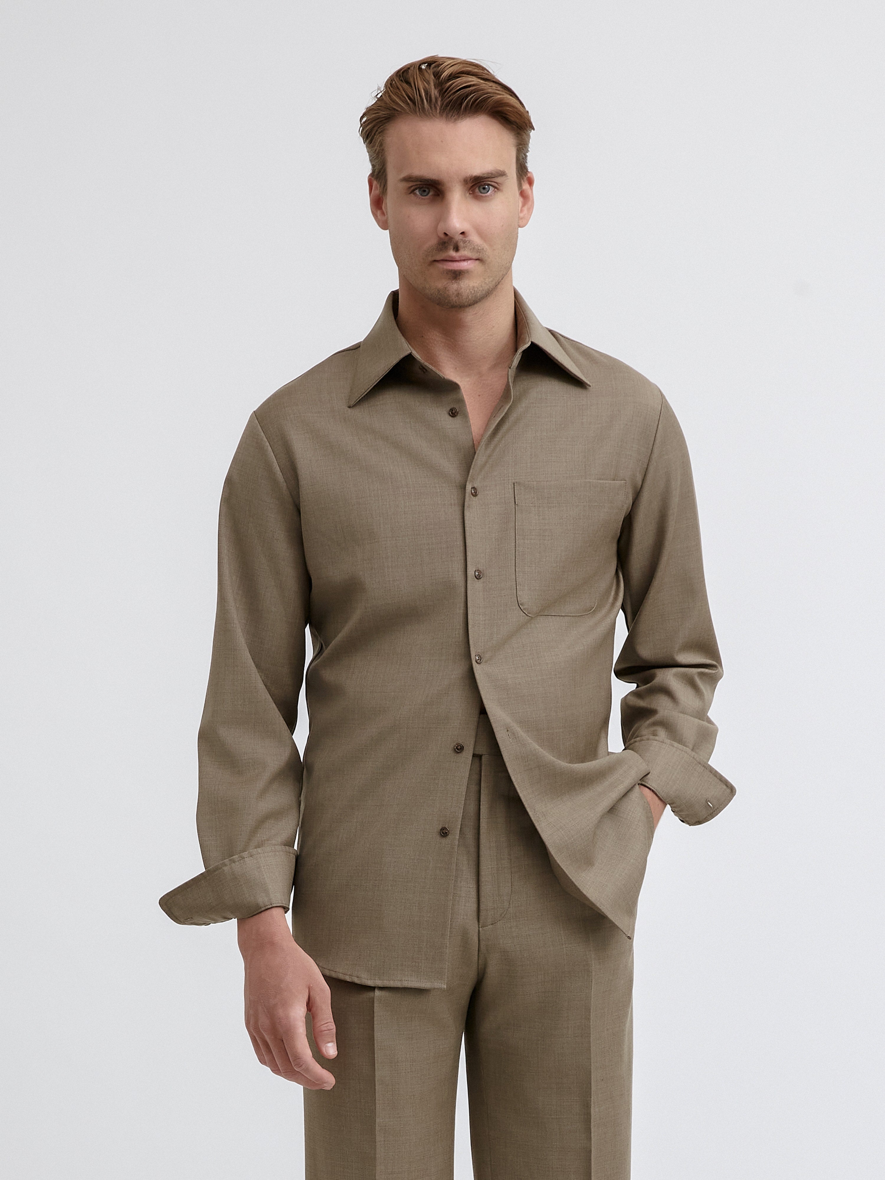 Taupe S130 Wool Shirt - Grand Le Mar