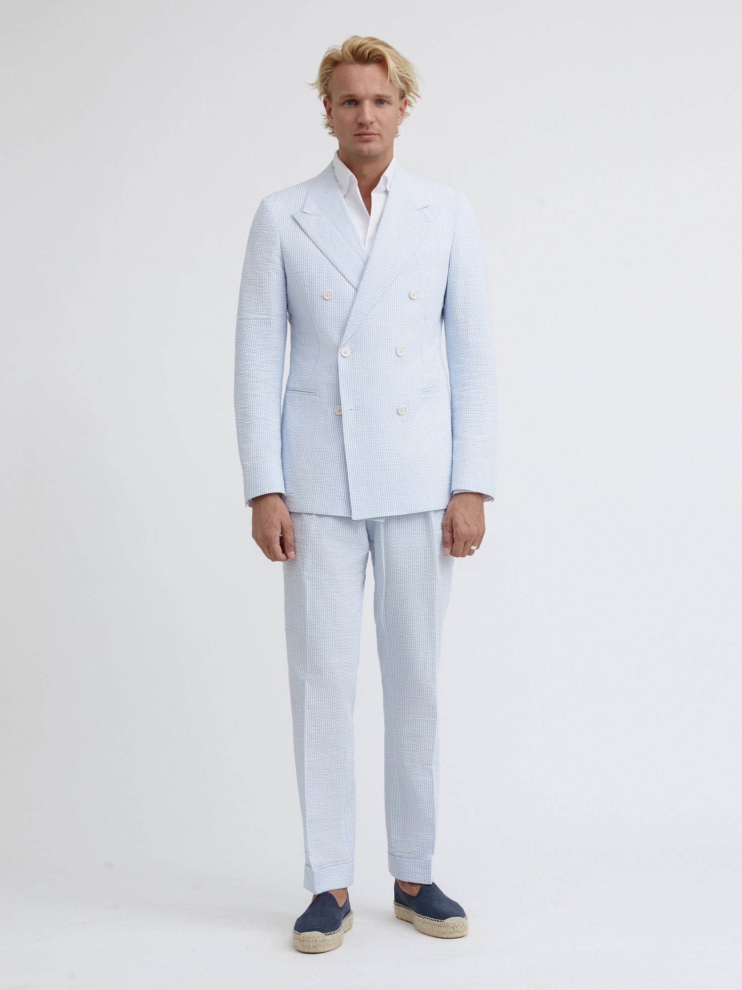 White Blue Striped Seersucker Suit - Grand Le Mar