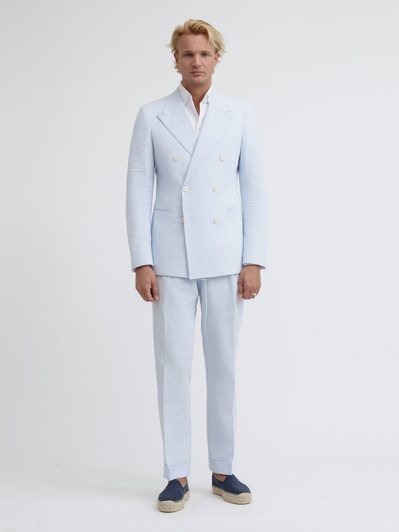 White Blue Striped Seersucker Suit - Grand Le Mar