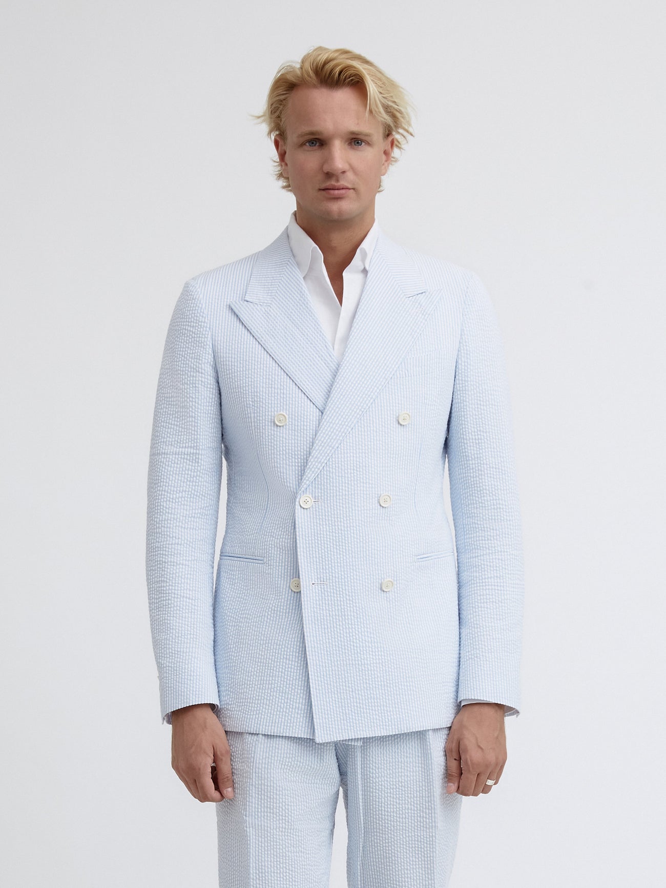 White Blue Striped Seersucker Suit - Grand Le Mar