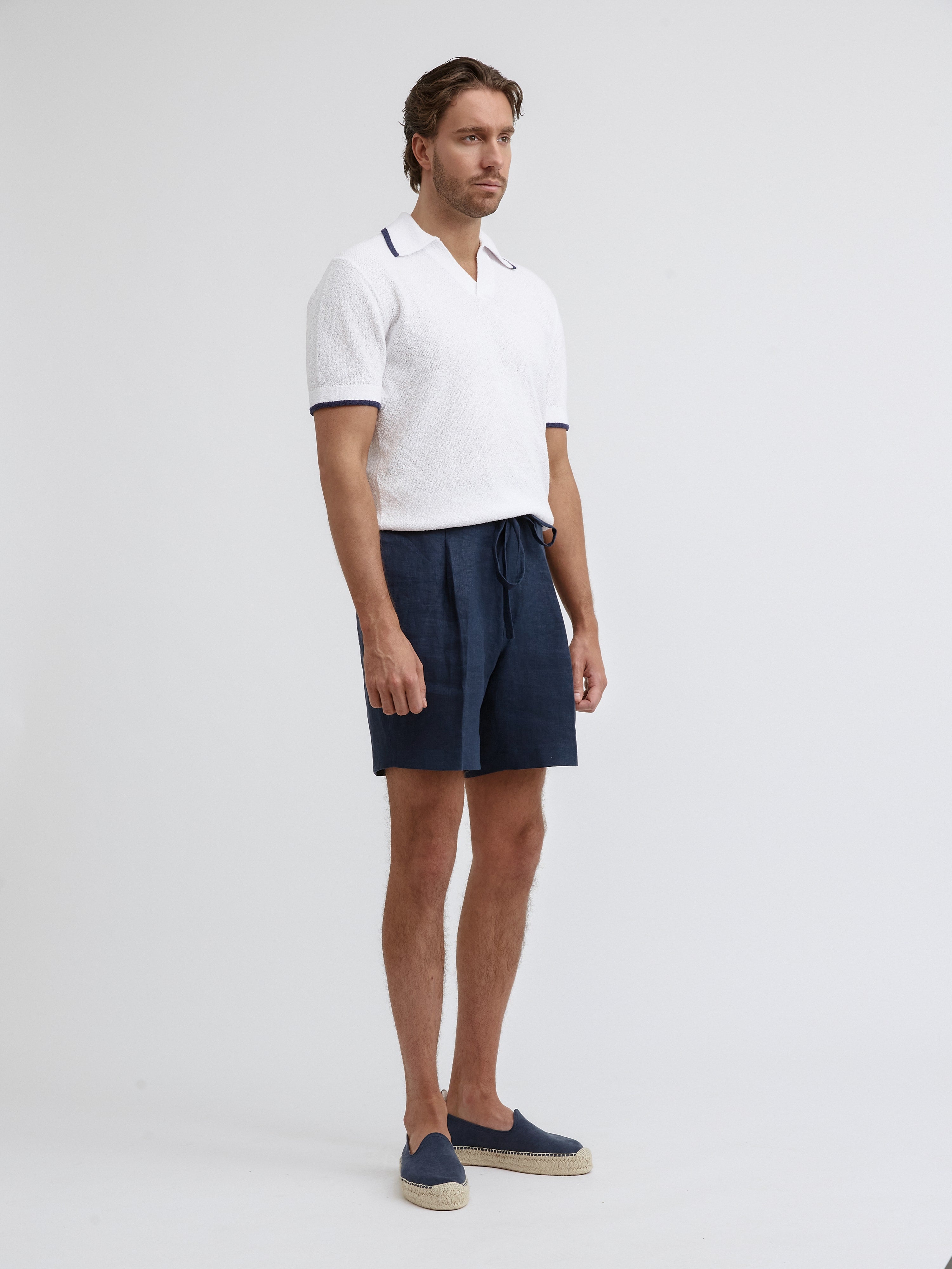 White Bouclé Piped Polo - Grand Le Mar