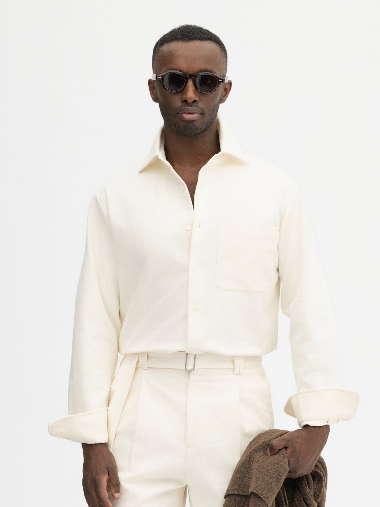 White Brushed Cotton Shirt - Grand Le Mar