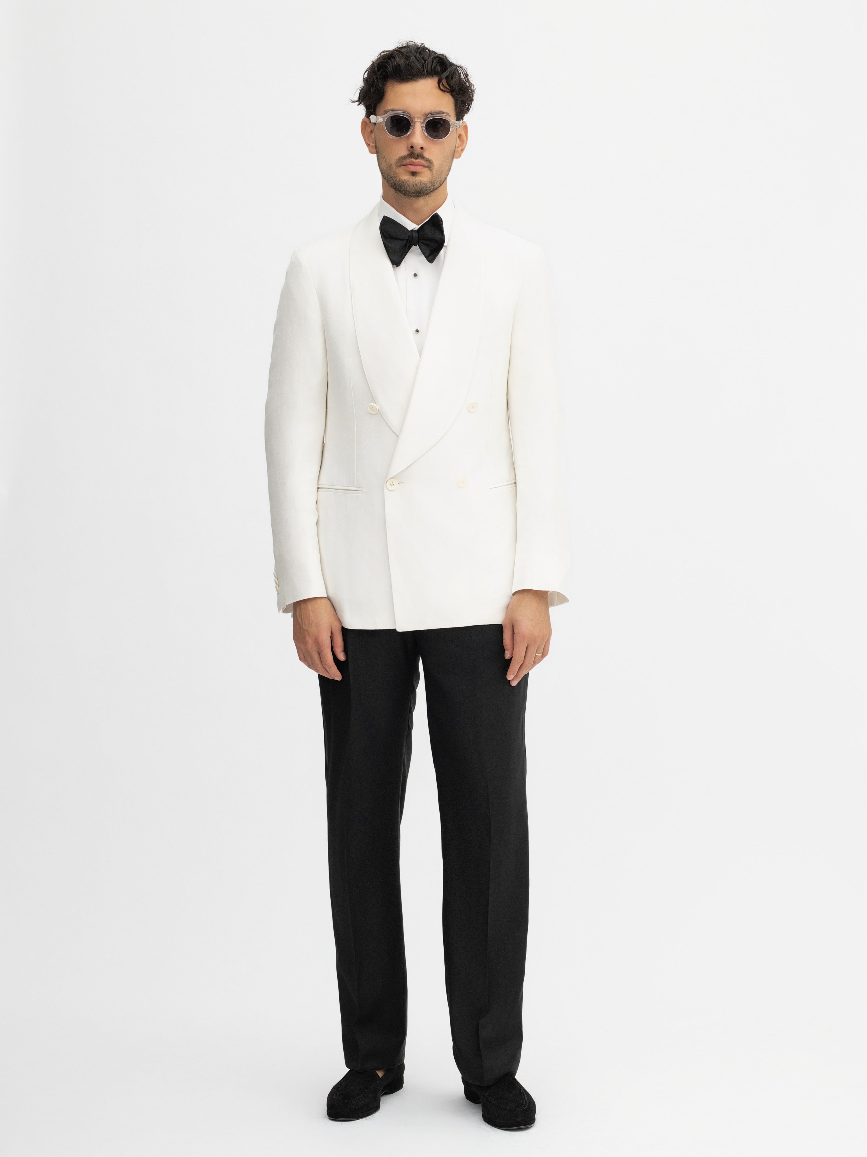 White Dupioni Silk Tuxedo Jacket - Grand Le Mar