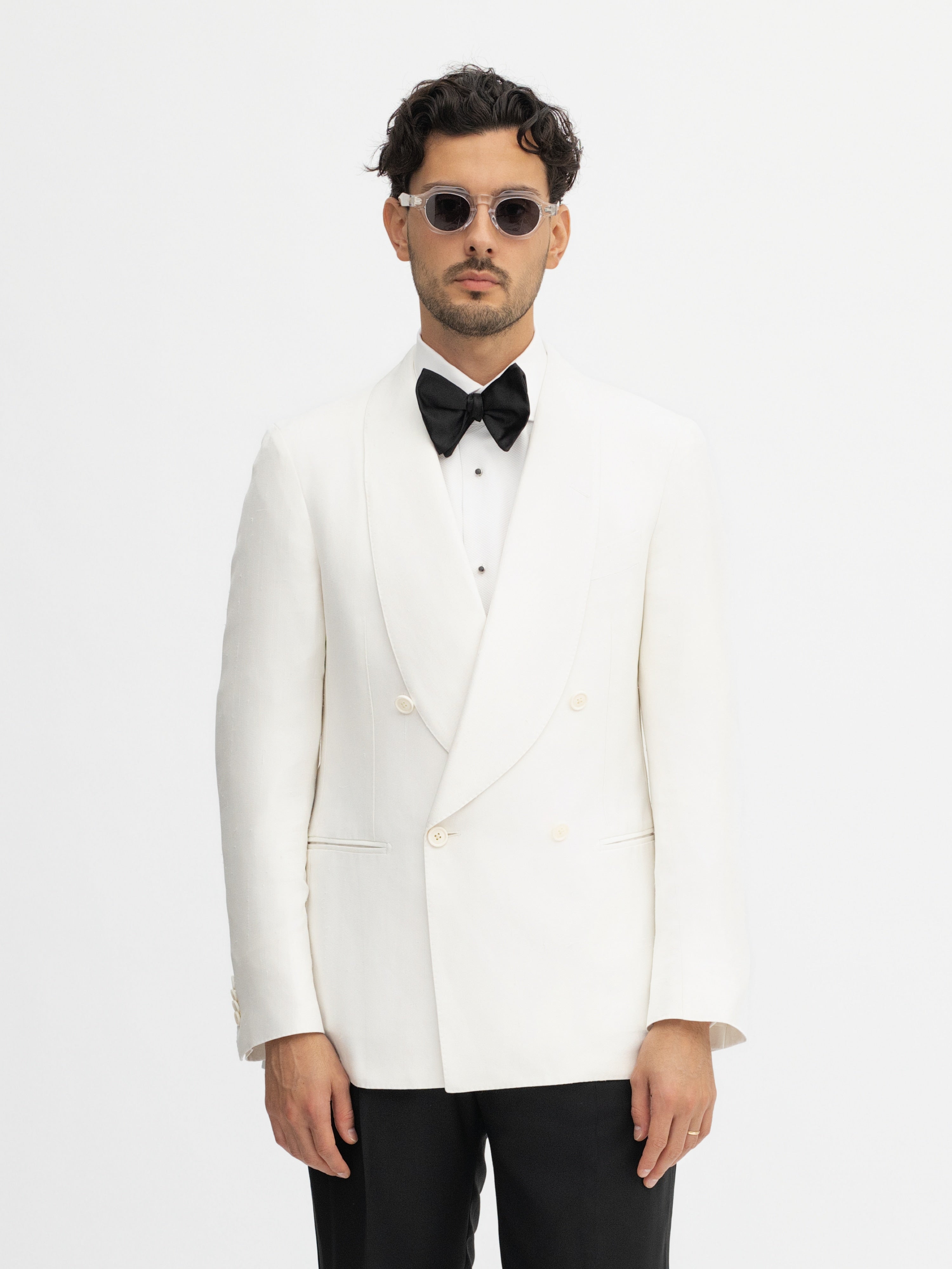 White Dupioni Silk Tuxedo Jacket - Grand Le Mar