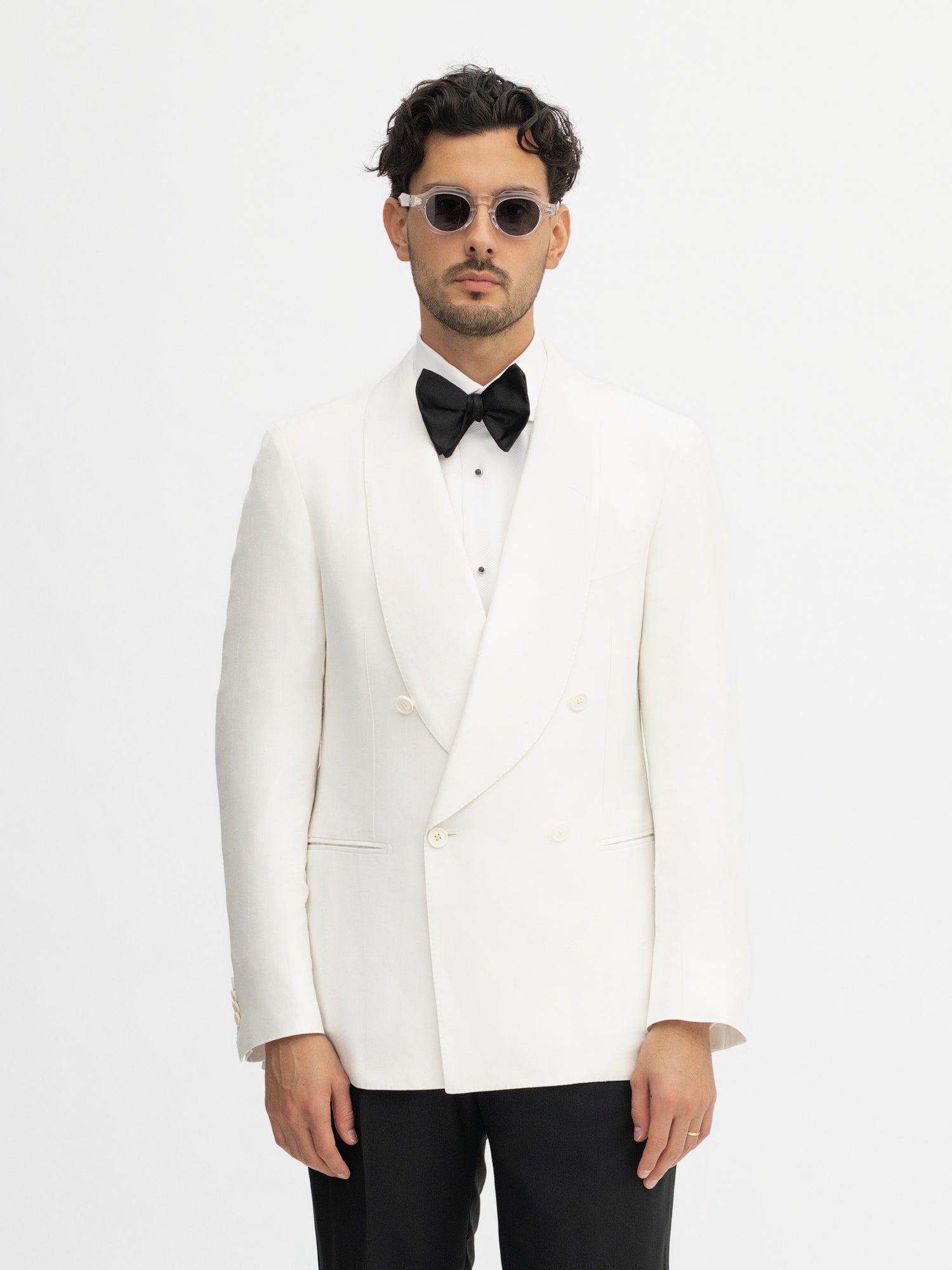 White Dupioni Silk Tuxedo Jacket - Grand Le Mar