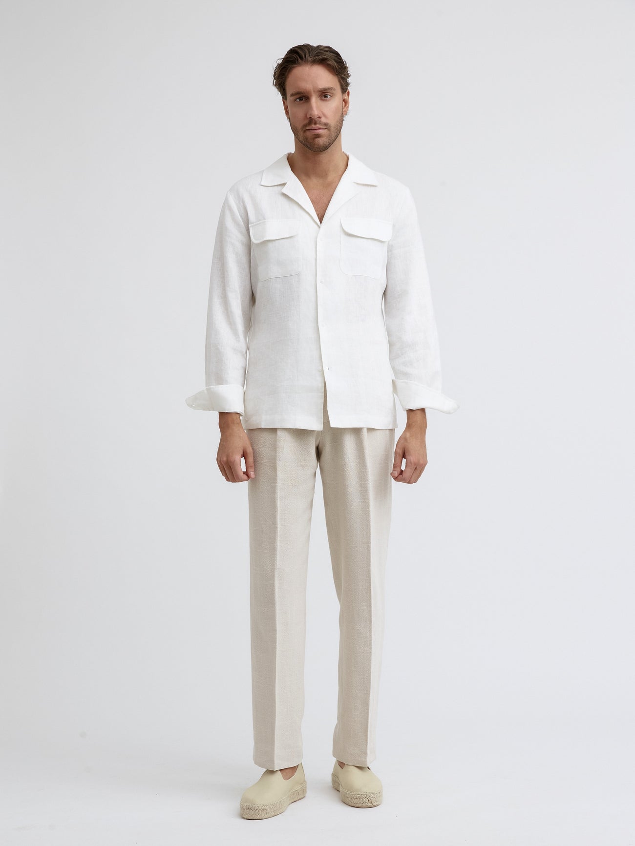 White Linen Camp Shirt - Grand Le Mar