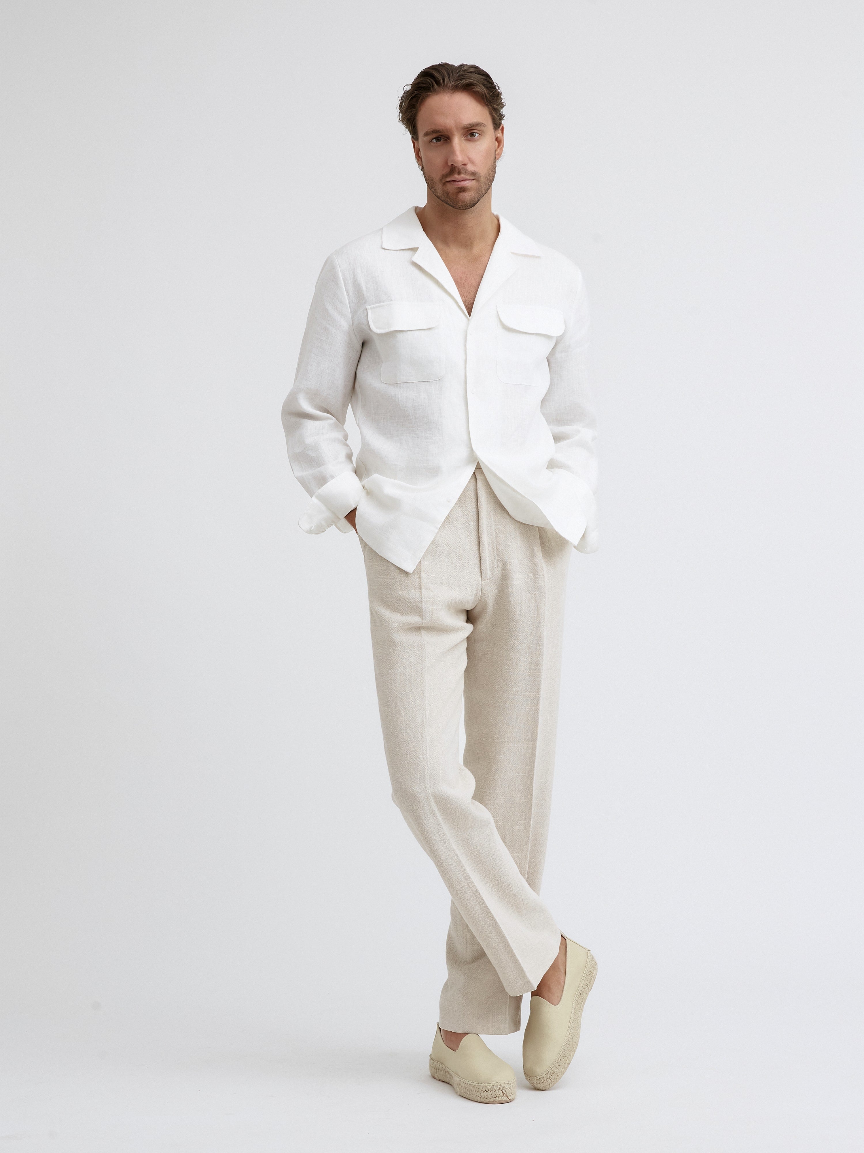 White Linen Camp Shirt - Grand Le Mar