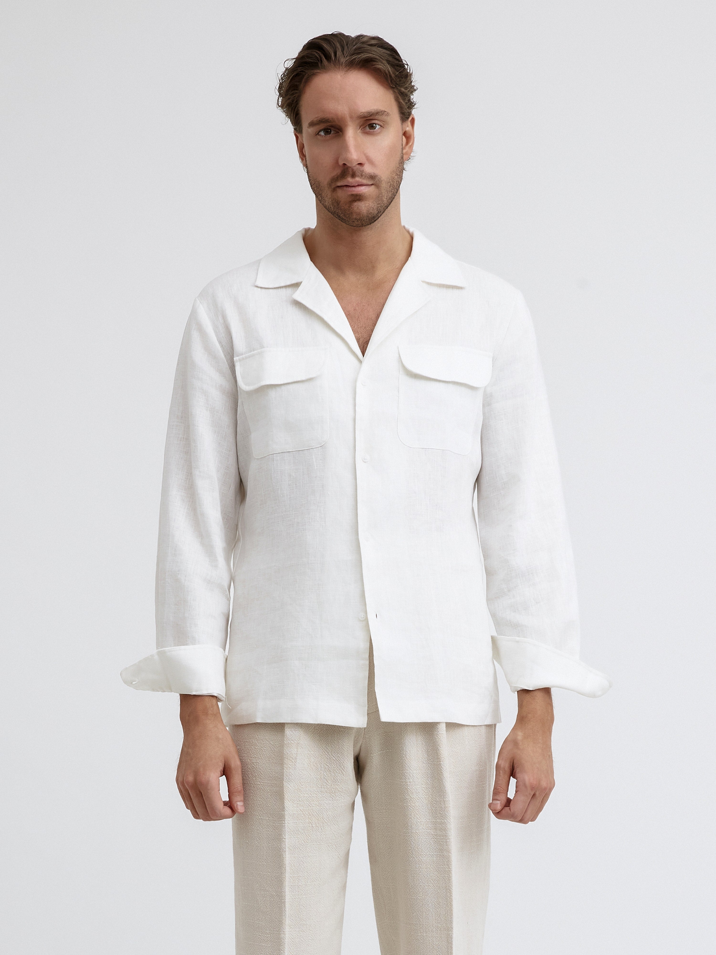 White Linen Camp Shirt - Grand Le Mar