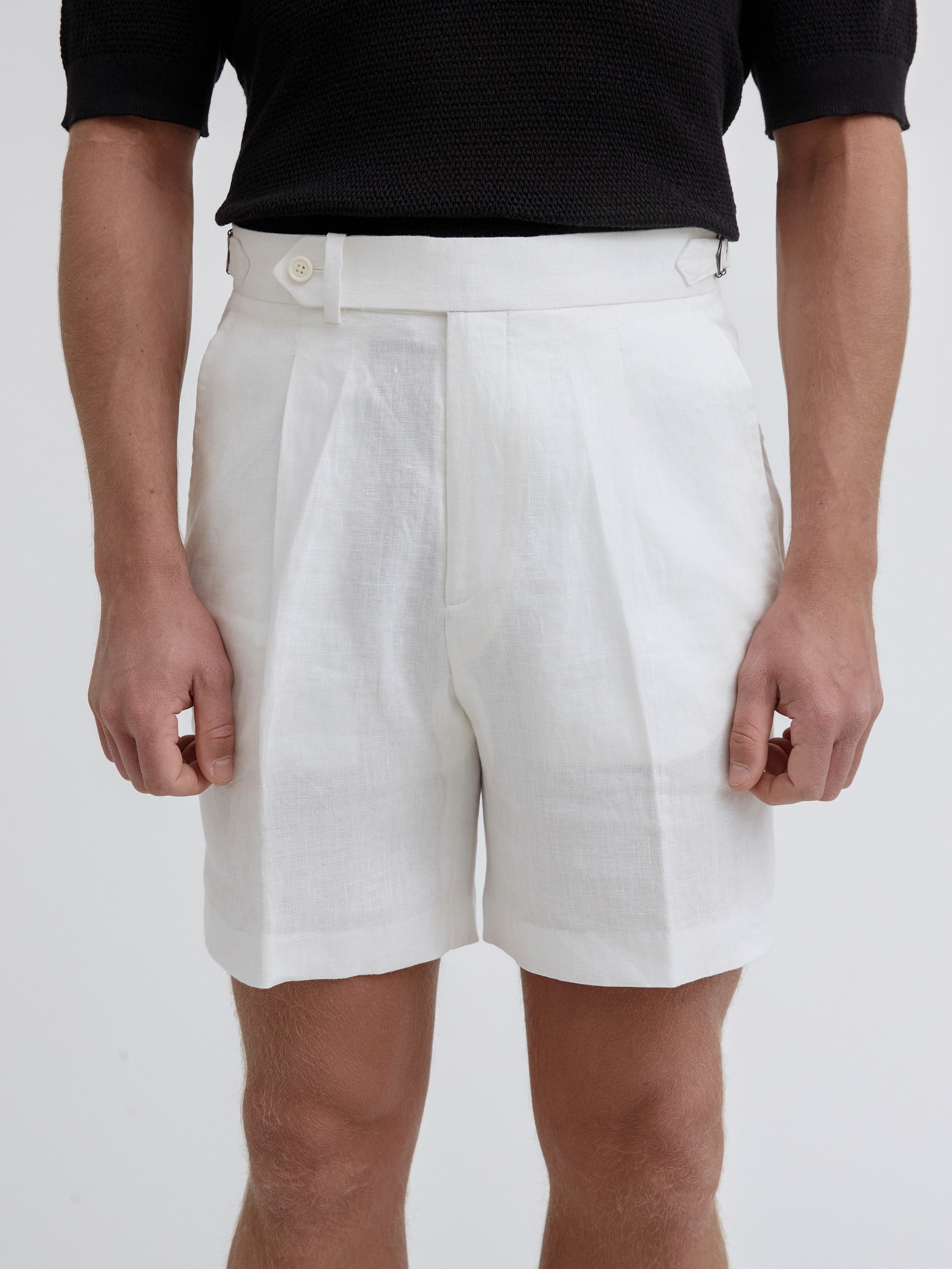 White Linen Oscar Shorts (Wide Fit) - Grand Le Mar