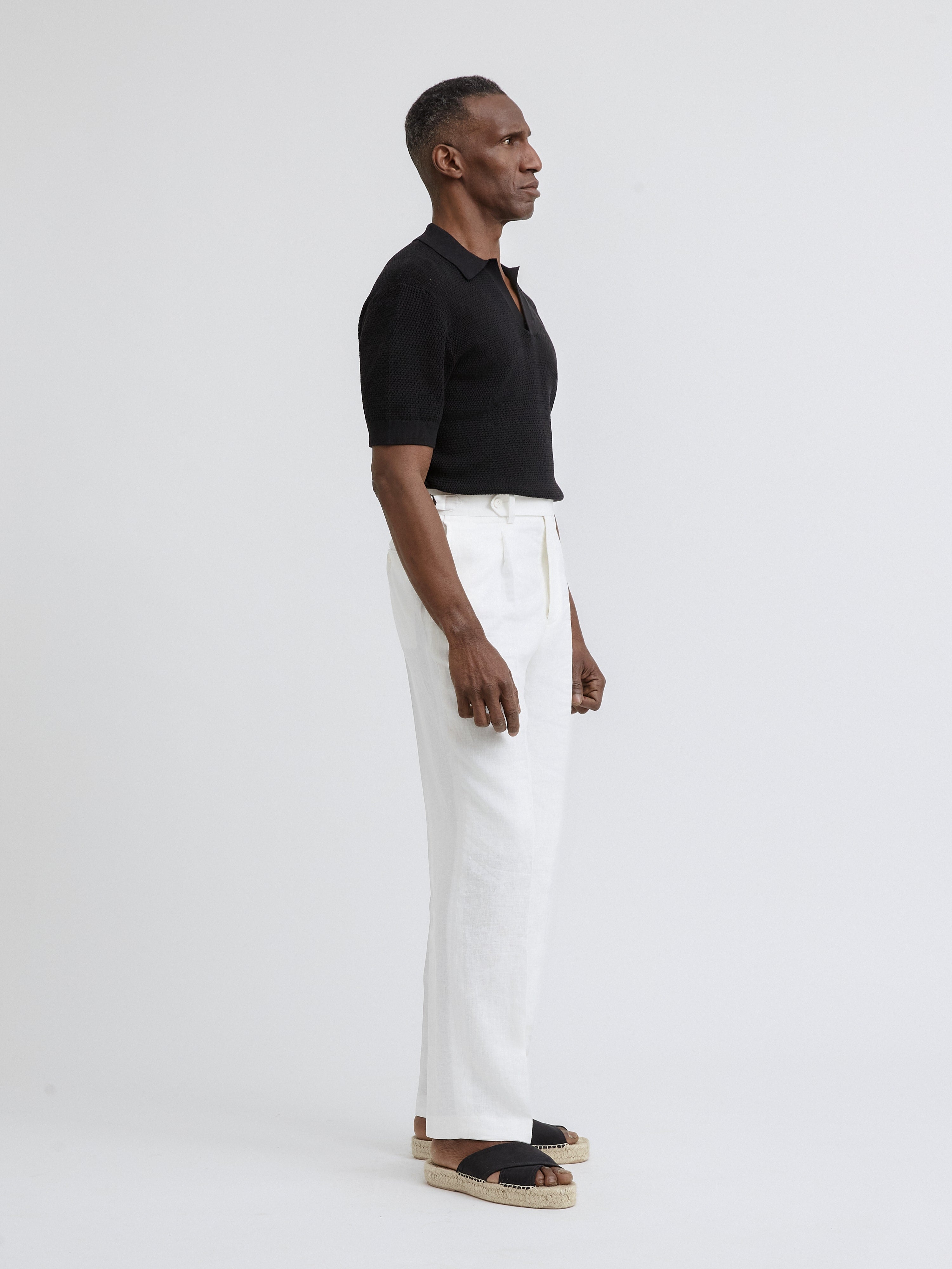 White Linen Oscar Trousers (Wide Fit) - Grand Le Mar