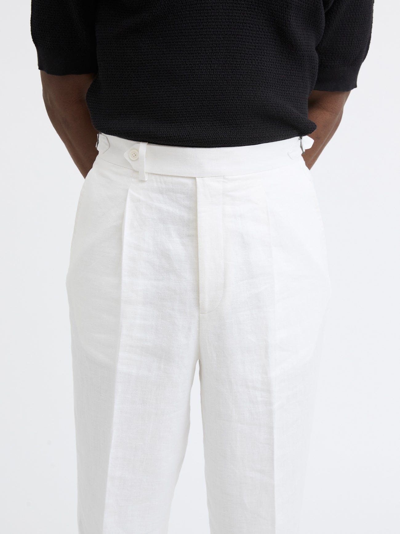 White Linen Oscar Trousers (Wide Fit) - Grand Le Mar