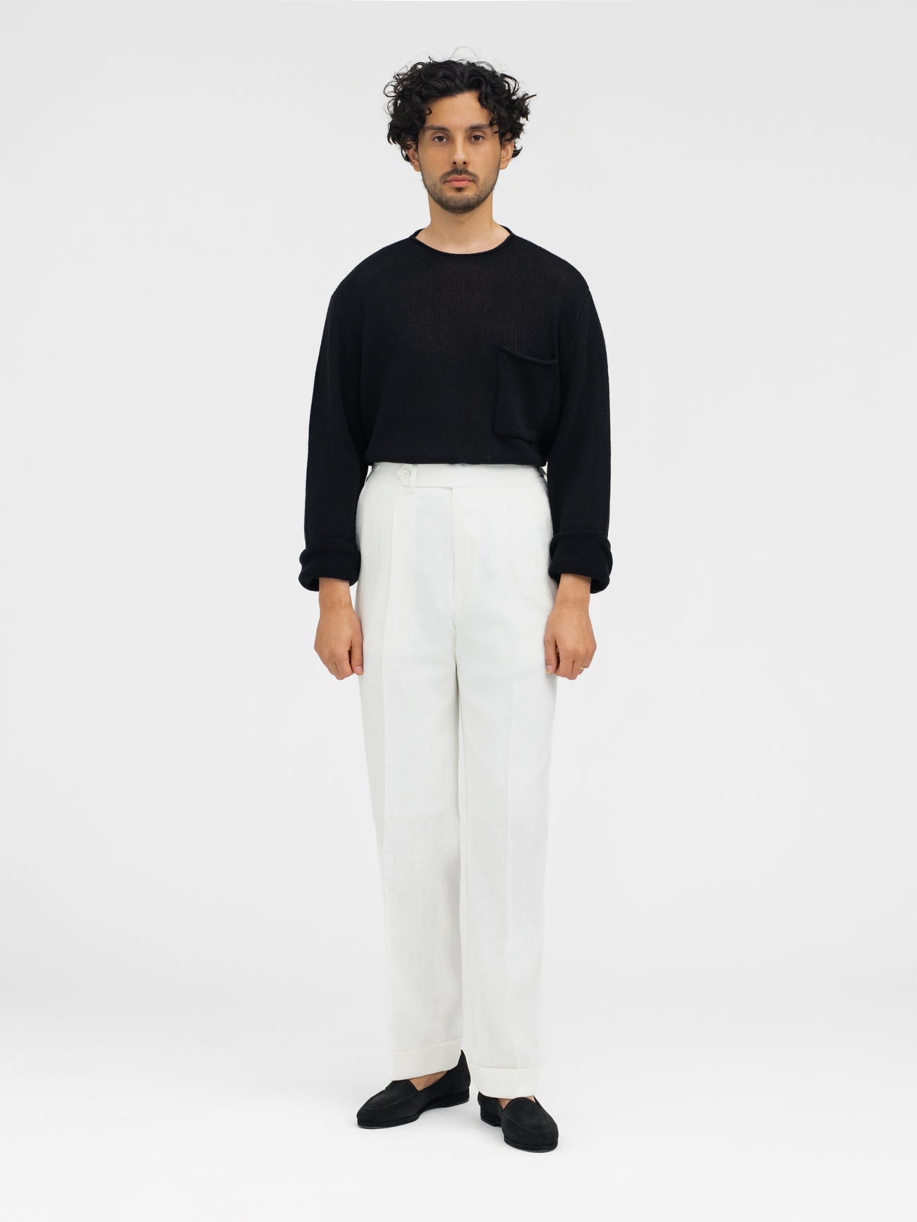White Linen Oscar Trousers (Straight Fit) - Grand Le Mar