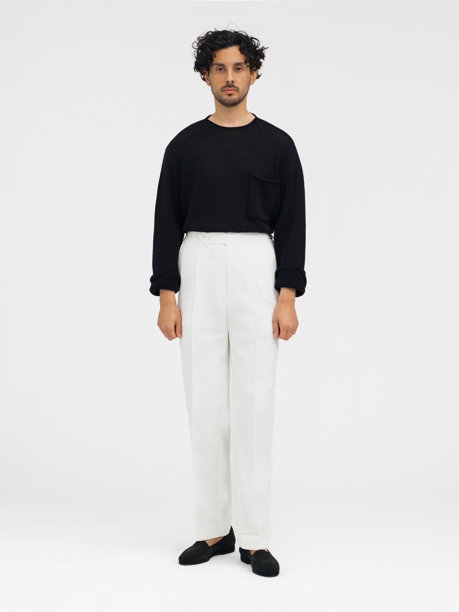 White Linen Oscar Trousers (Straight Fit) - Grand Le Mar