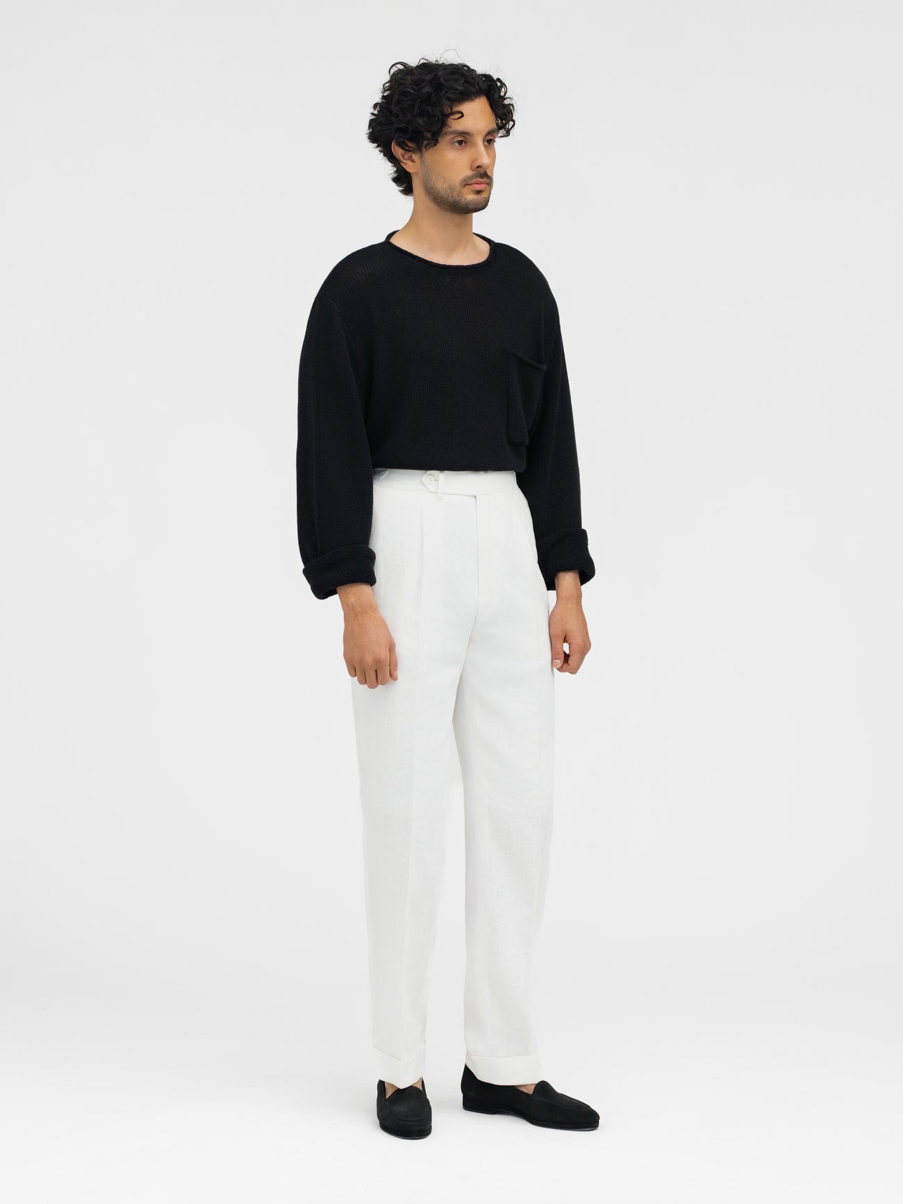White Linen Oscar Trousers (Straight Fit) - Grand Le Mar